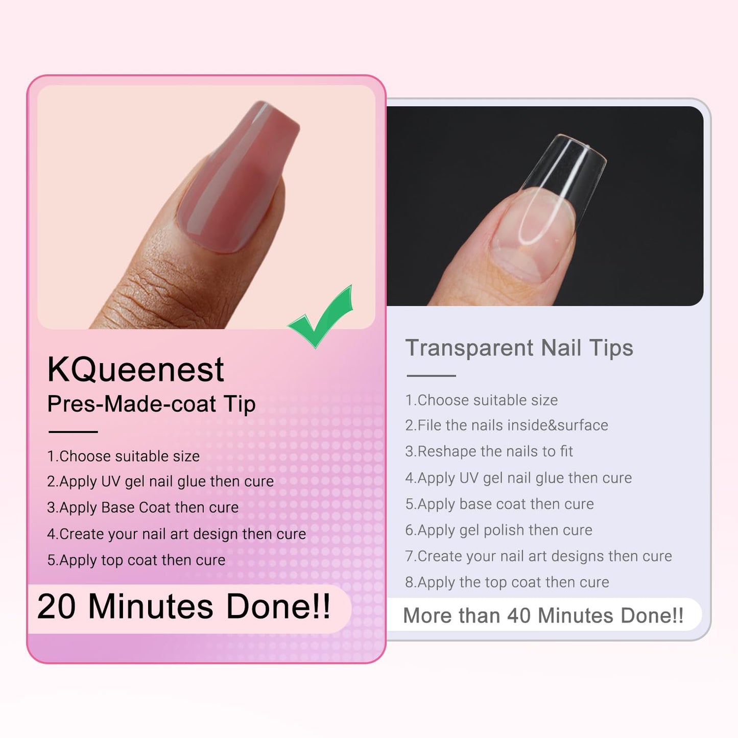 KQueenest Long Medium Coffin Tips, Pre- Colored Gel x Nail Tips, Natural Press on Nails Long, Soft Gel Nails Tips, Ballerina Fake Nails, No Need File Gel Tip Nails Acrylic Nail 300 Pcs, Mauve