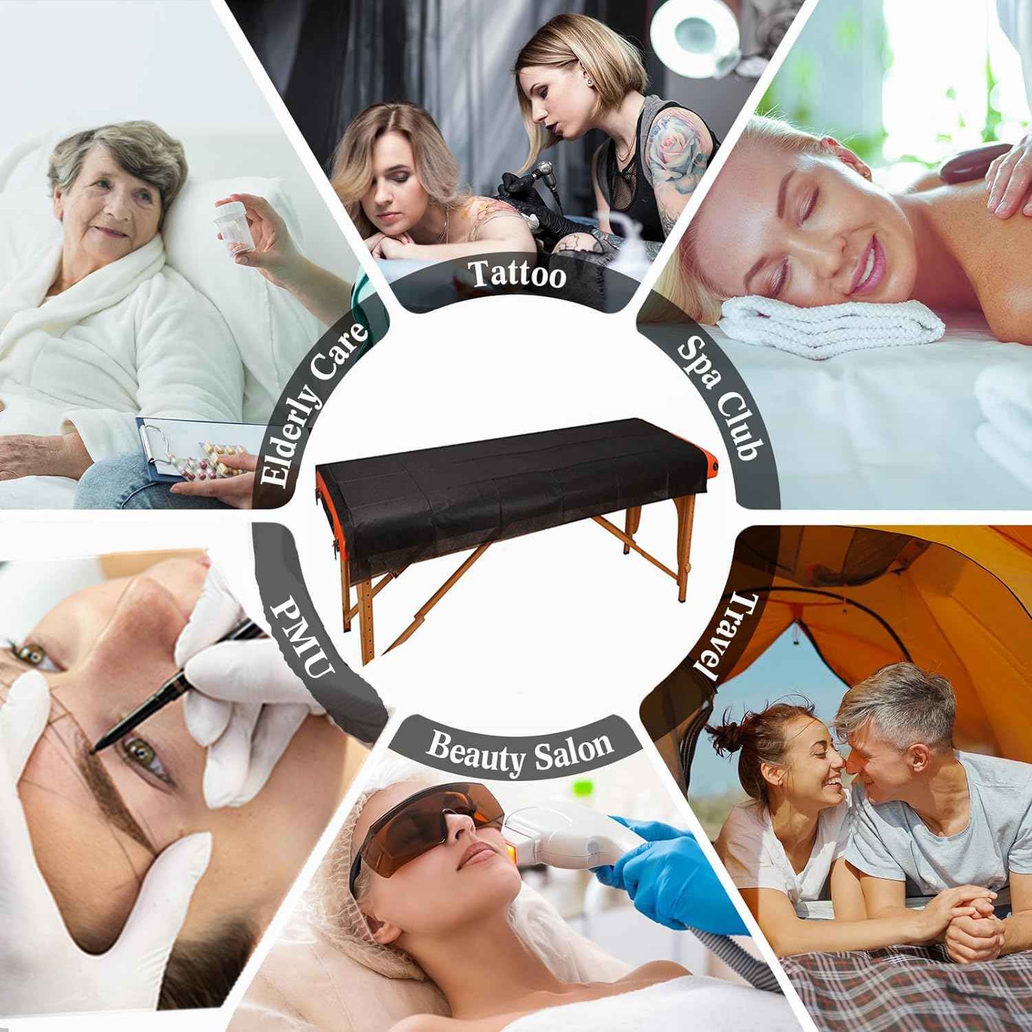 Tattoo Bed Covers Disposable Massage Table Sheets, 40" x 90" (Pack of 10) Black Drape Sheets, Thick Soft Nonwoven Waterproof Chair Cover for Tattooing Supplies Medical, Fluid and Barrier Protection