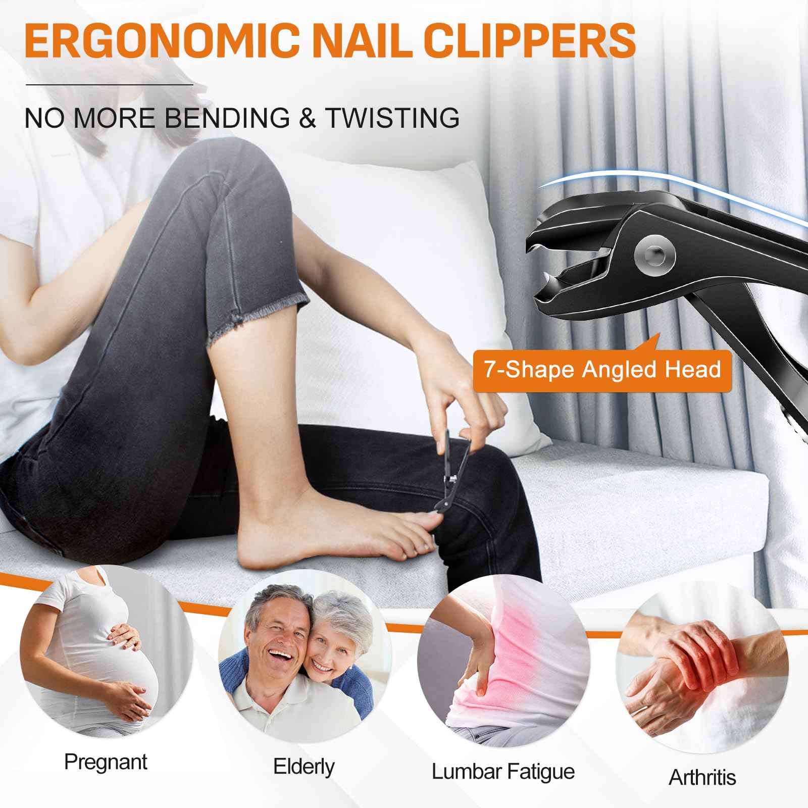 DRMODE Nail Clippers for Men Thick Nails, Angled Head Toe Nail Clippers for Thick Nails for Seniors, Slanted Nail Clippers for Thick Ingrown Nails with Wide Jaw, Heavy Duty Ingrown Toenail Clippers
