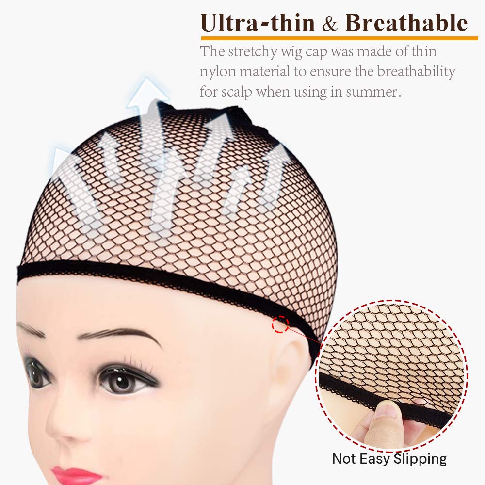 MORGLES Wig Cap, 6pcs Mesh Net Wig Caps Weaving Hair Net for Wig Close End Fishnet Wig Caps for Women, Black