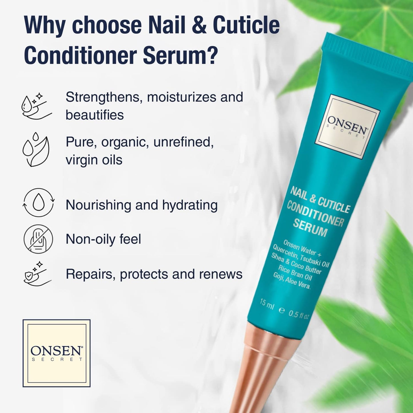 Onsen Cuticle Cream w/Nail Cuticle Oil | Cuticle Softener with Japanese Natural Healing Minerals | Nail Care Serum to Soothe, Repair & Strengthen Cuticles and Nails | Visible Results (2 Count /15 ml)