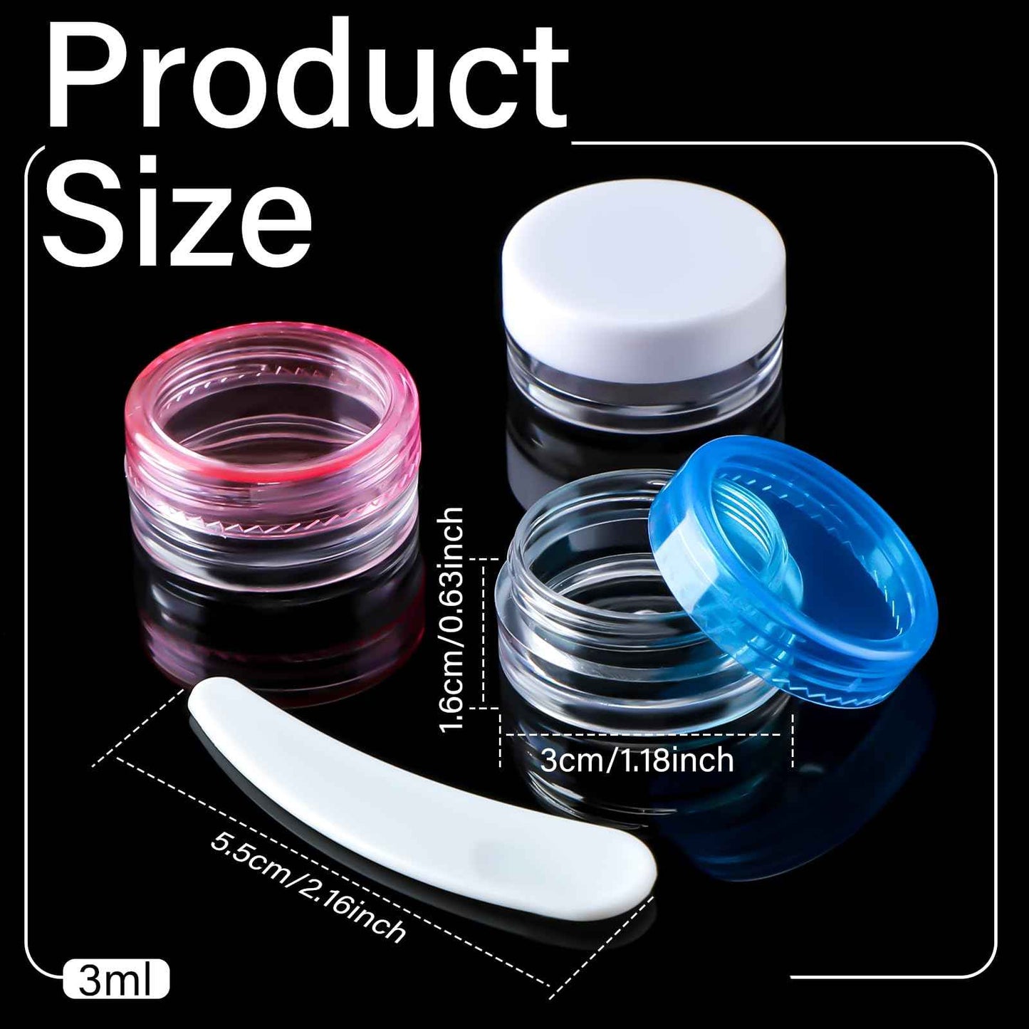 Jinei 500 Pcs 3g Empty Sample Containers with Lids Bulk Small Plastic Sample Jars Round 3ml Tiny Clear Lip Balm Lotion Pot and 50 Pcs Mini Cosmetic Spatula for Make up Powder Oils Paint Creams