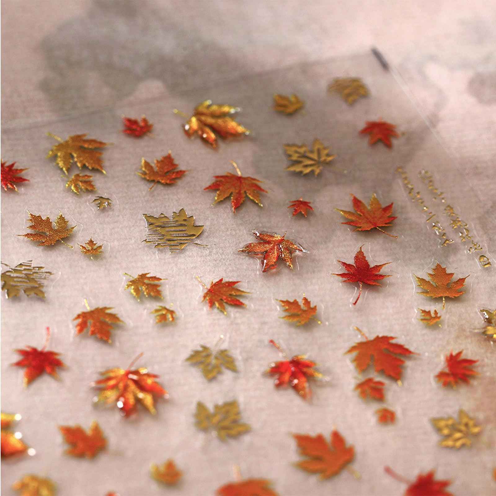 JMEOWIO 3D Embossed Fall Autumn Nail Art Stickers Decals Self-Adhesive 5D Maple Leaf Thanksgiving Nail Supplies Nail Art Design Decoration Accessories 1 Sheets