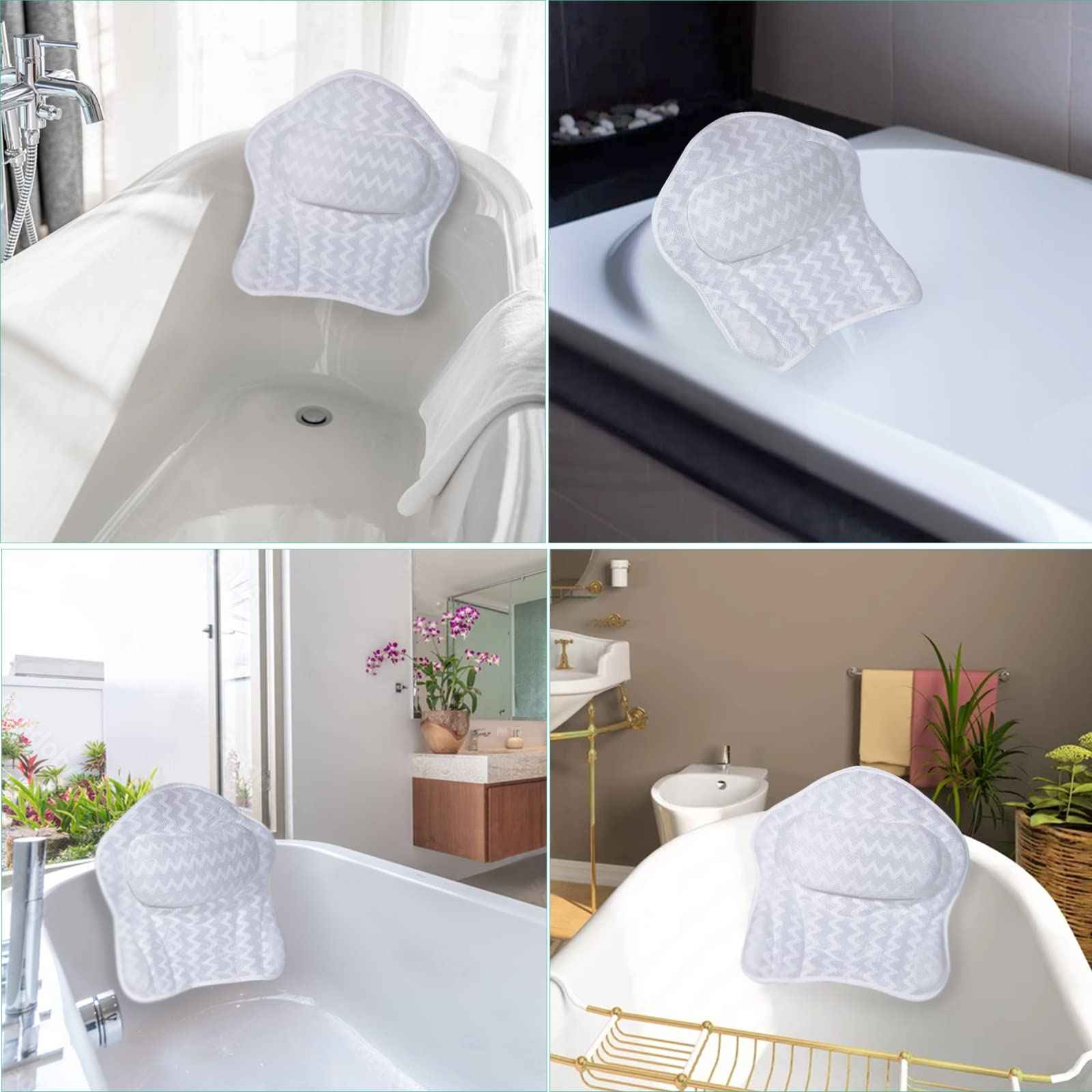 Bath Pillow, Tub Pillow for Bathtub with Strong Non-Slip Suction Cups and Comfortabl 3D AirMesh Bath Pillow for Women &Man…