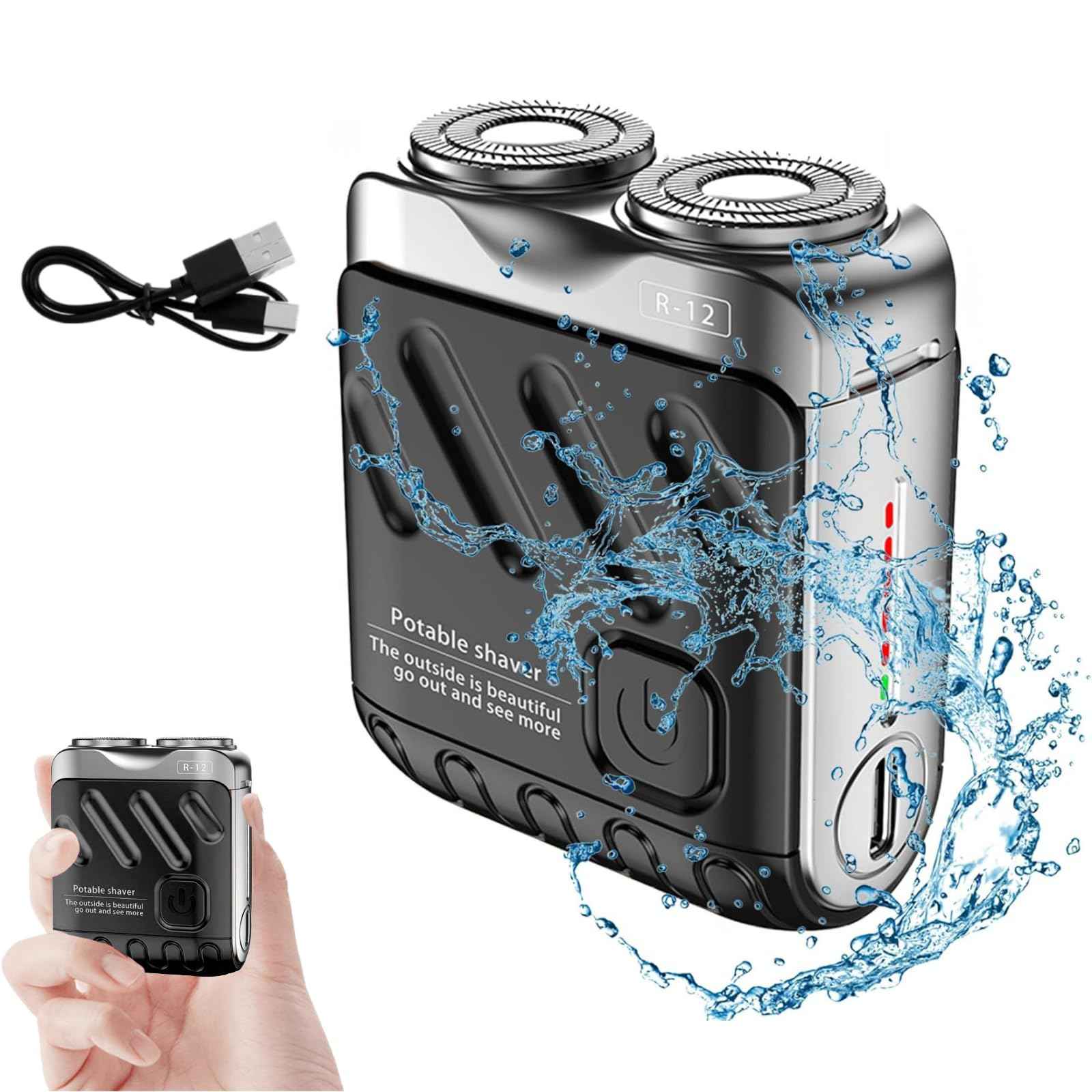 R-12 Luggage Electric Shaver, Beard Shaver Mini and Portable Suitcase Design, Electric Mini Razor Portable Electrics Shavers, USB Rechargeable One-Button Long Lasting for Home Travel (Black)