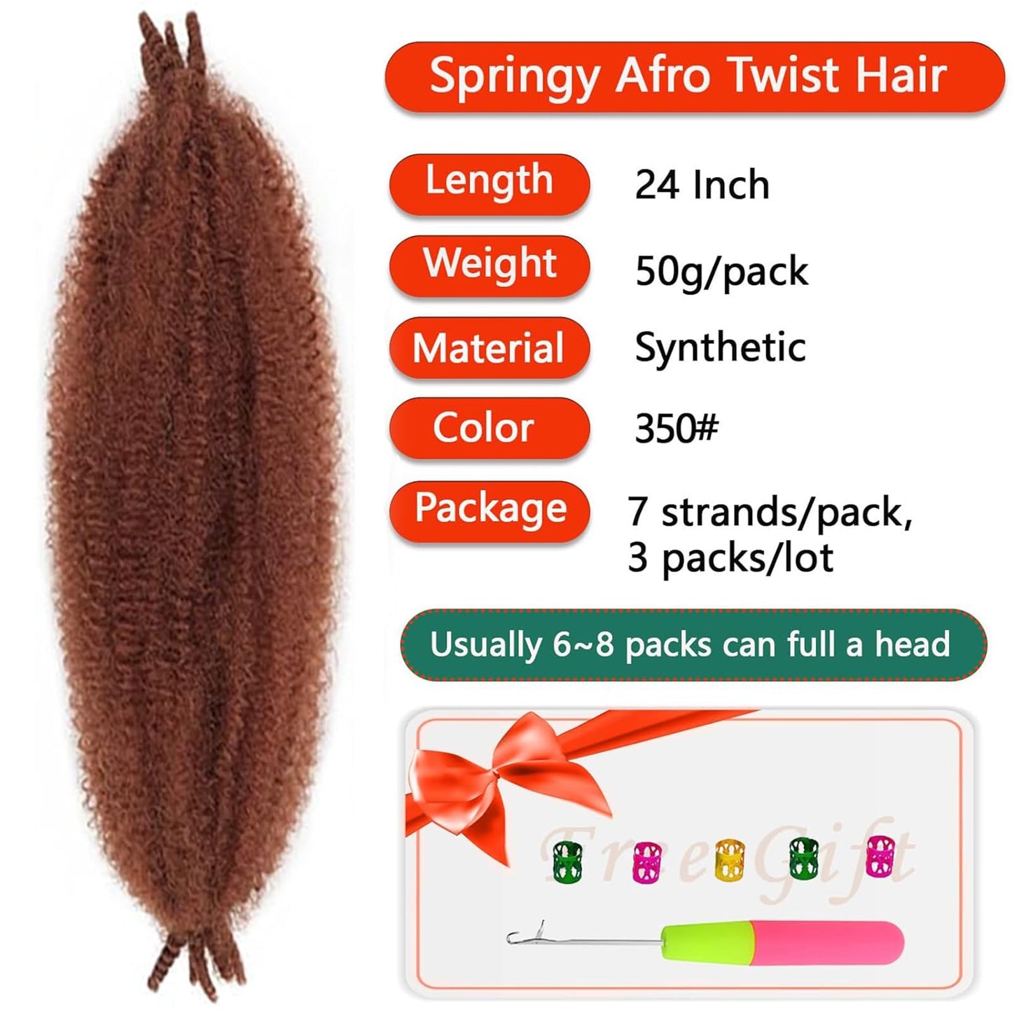 350 Soft Loc Wrapping Hair Red Copper Kinky Twist Braiding Hair 24 Inch Springy Afro Twist Hair 3 Packs Spring Twist Crochet Hair Braids for Distressed Faux Locs Afro Twisting Hair for Black Women