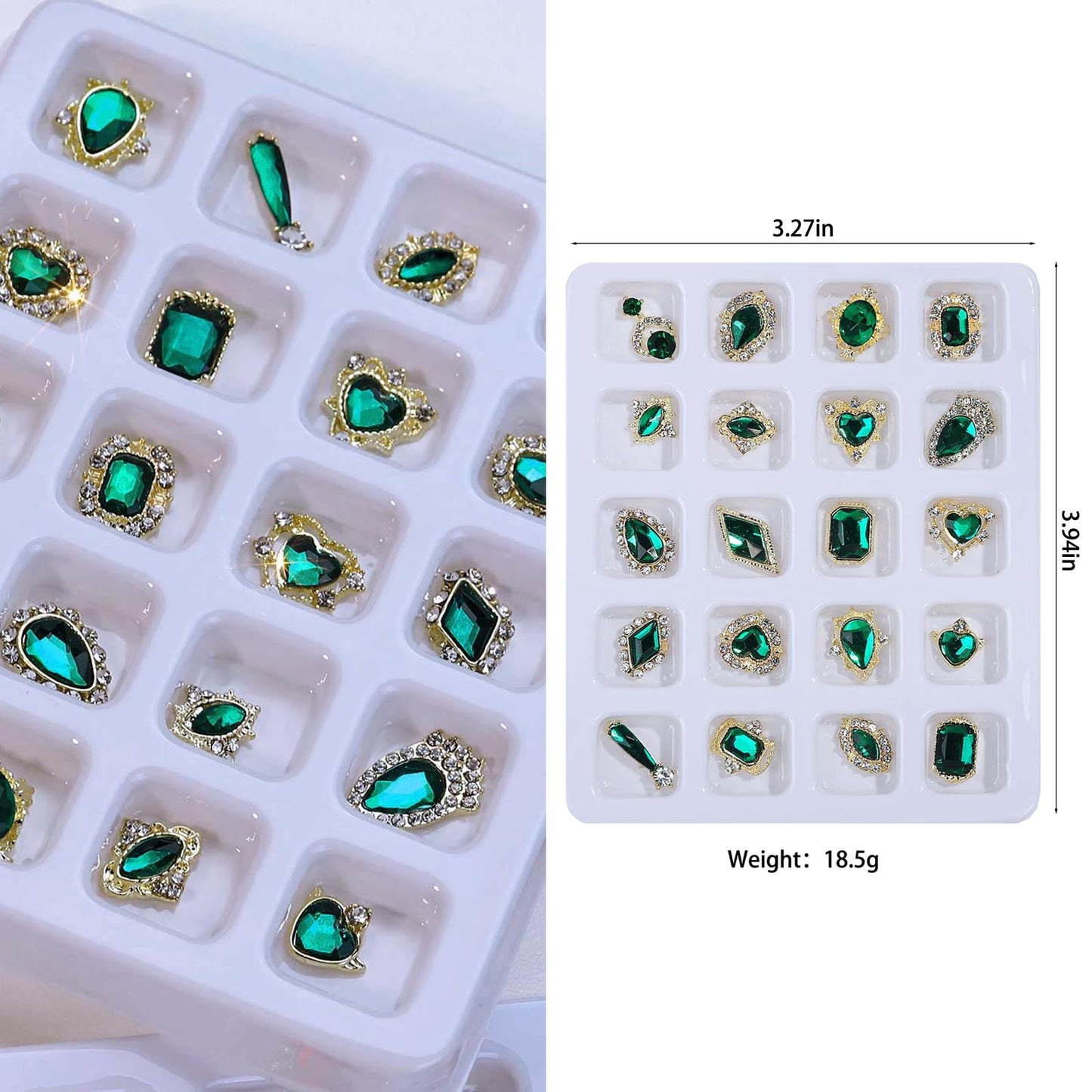 1460PCS Emerald Green Luxury Nail Art Rhinestones Kit for Acrylic Nails,Green Nail Charms 180pcs Multi Shapes Flatback Rhinestones+1240pcs Round Beads Glass+40pcs Metal Rhinestones Manicure