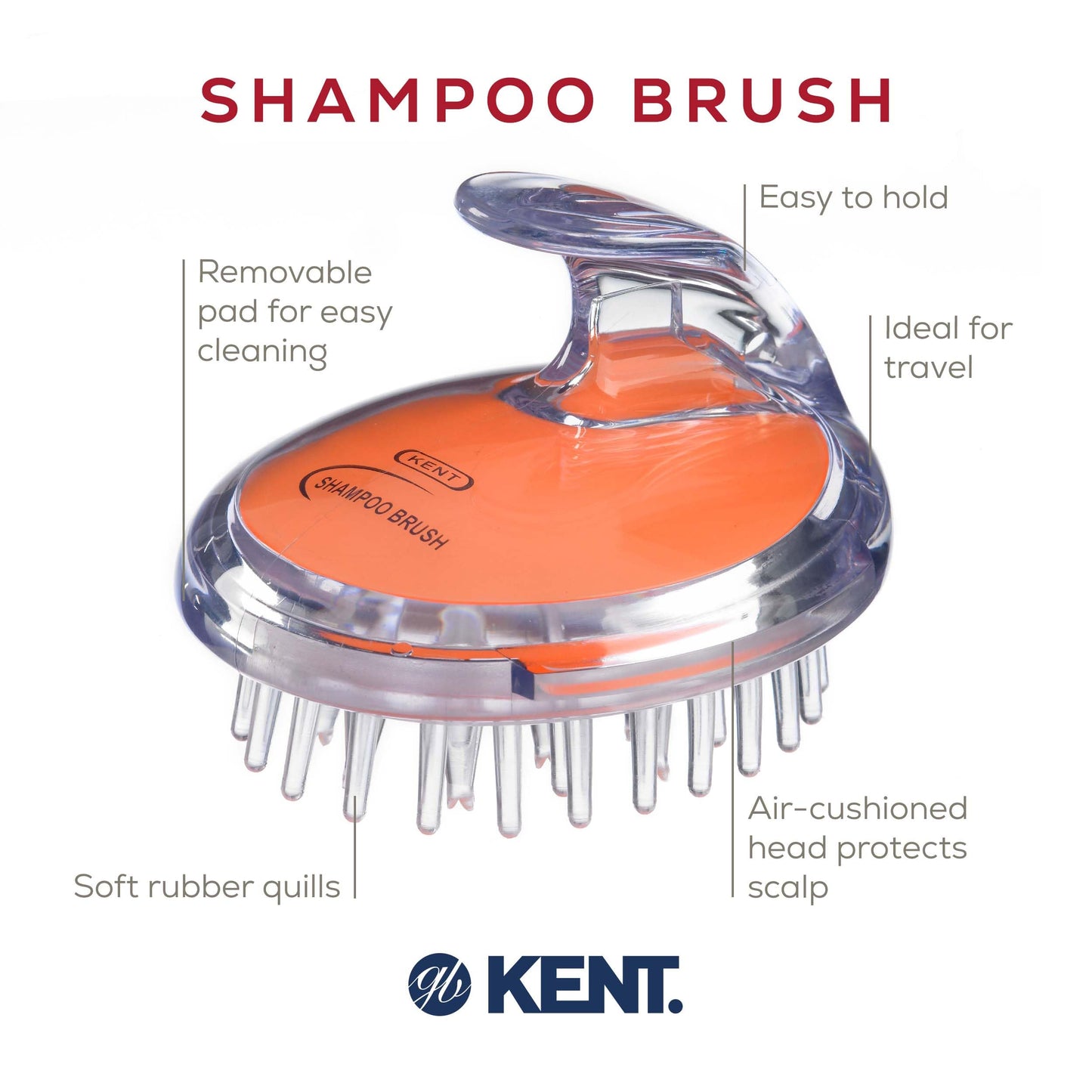 Kent SH1 ORG Scalp Scrubber Hair Brush and Scalp Exfoliator Brush for Distributing Shampoo and Conditioner, Shower Scalp Massage Tool and Hair Growth Brush Shower Brush with 42 Soft Rubber Bristles