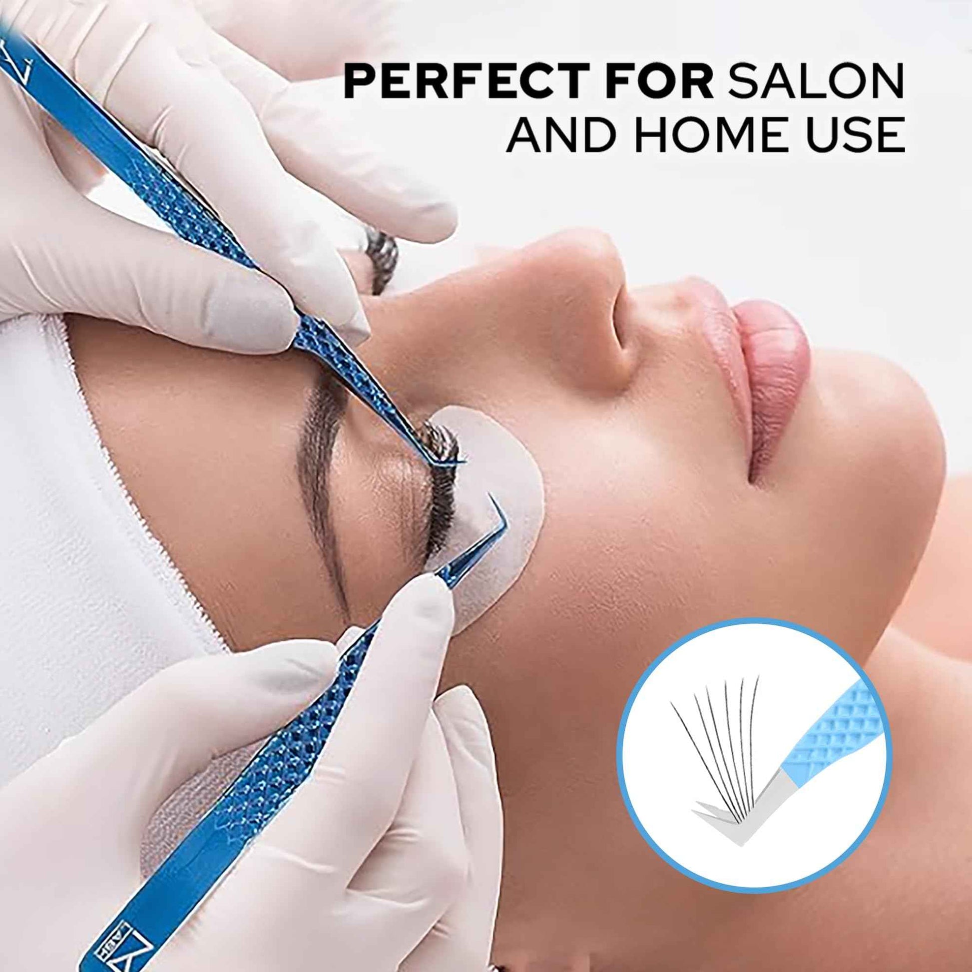 M LASH Tweezers for Eyelash Extensions (Set of 4) - Professional Lash Extension Tweezers - Fiber Tip, Japanese Steel, Diamond Grip Eyelash Extension Tweezer set (White)