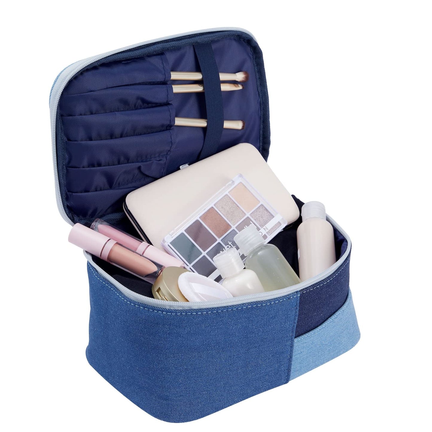 Glamlily 3-Piece Retro Jean Cosmetic Makeup Bag Set For Travel, Beauty Organization, Cotton Denim (3 Sizes: Large, Medium, Small)