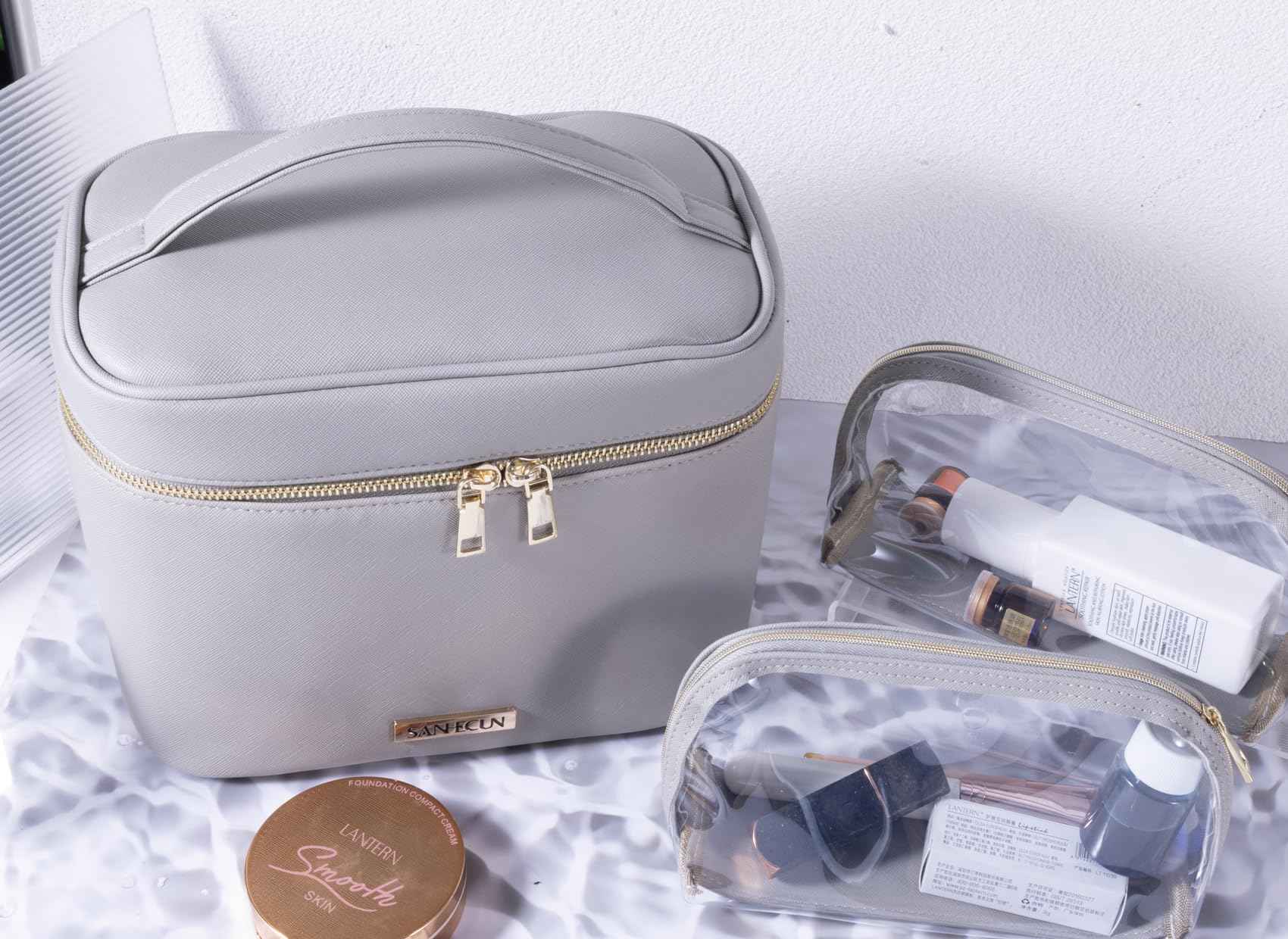 SANHECUN Travel Cosmetic Makeup Essentials Bag case Brush Case Wash Bag Cosmetic Pouch 3 Pcs Set Organization (3, Grey)