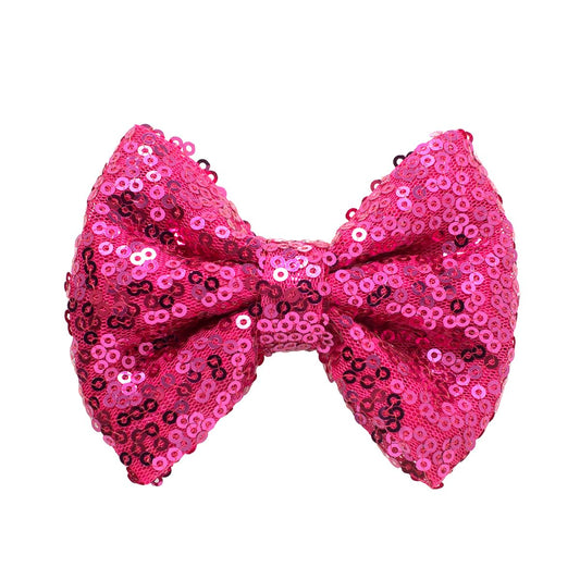 HAIRBOWS Girls' 3.5-Inch Glitter Bow Hairpin - Sparkling Sequin Bow Tie Hair Clip for Girls,Teens, and Women, Fuschia