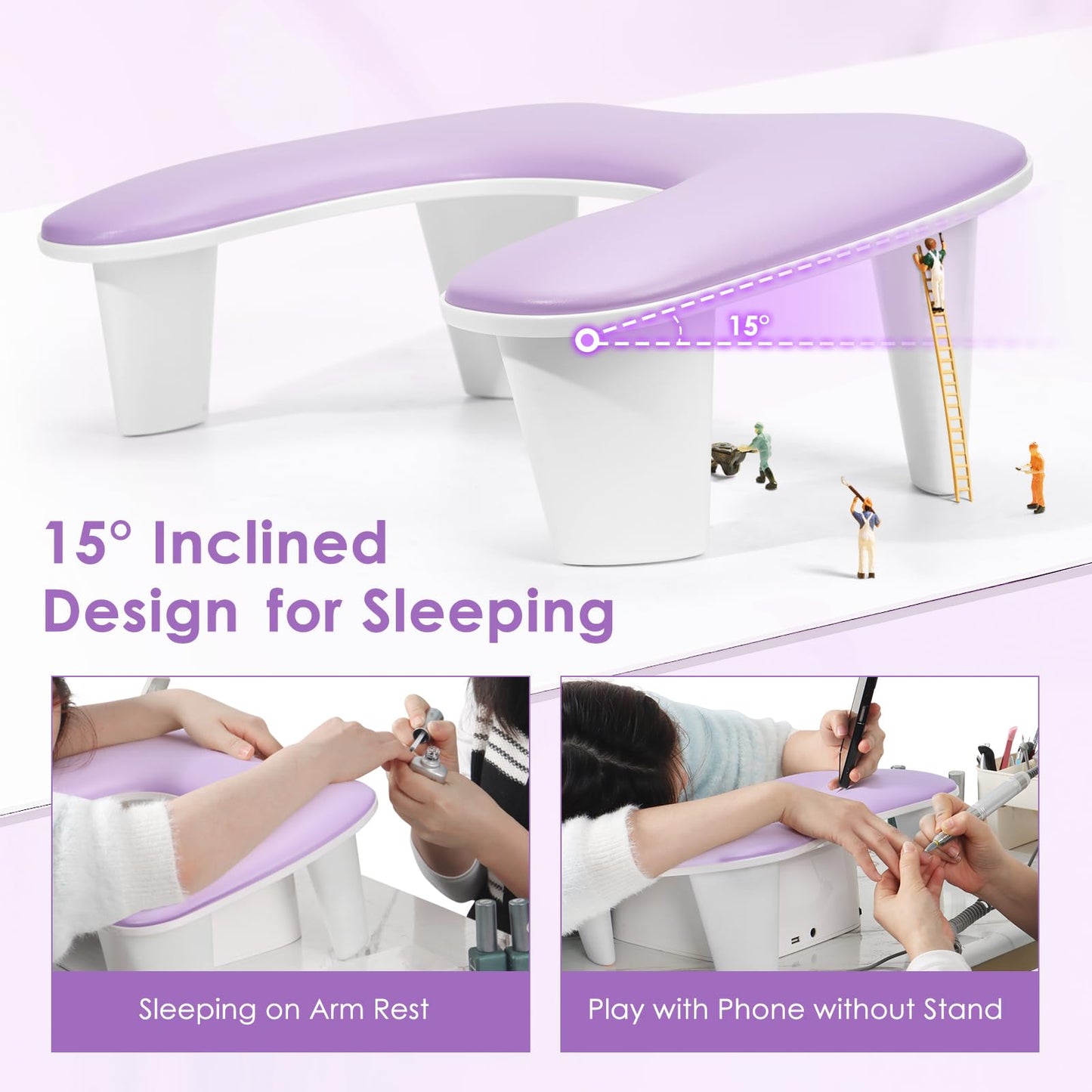 Arm Rest for Nails Tech: U-Shaped Manicure Nail Arm Rest Stand Purple Big Armrest Microfiber PU Leather Hand Rest Pillow for Acrylic Nail Cushion