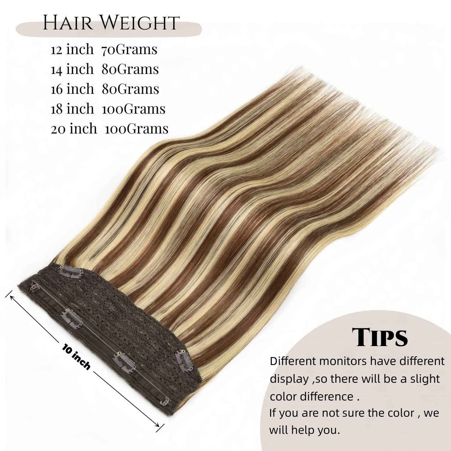 Wire Hair Extensions Real Human Hair One Hairpiece for a Full Head with Invisible Fish Line Brown Highlighted Golden Blonde 14 Inch 80g #4/613 Fish Wire Hair