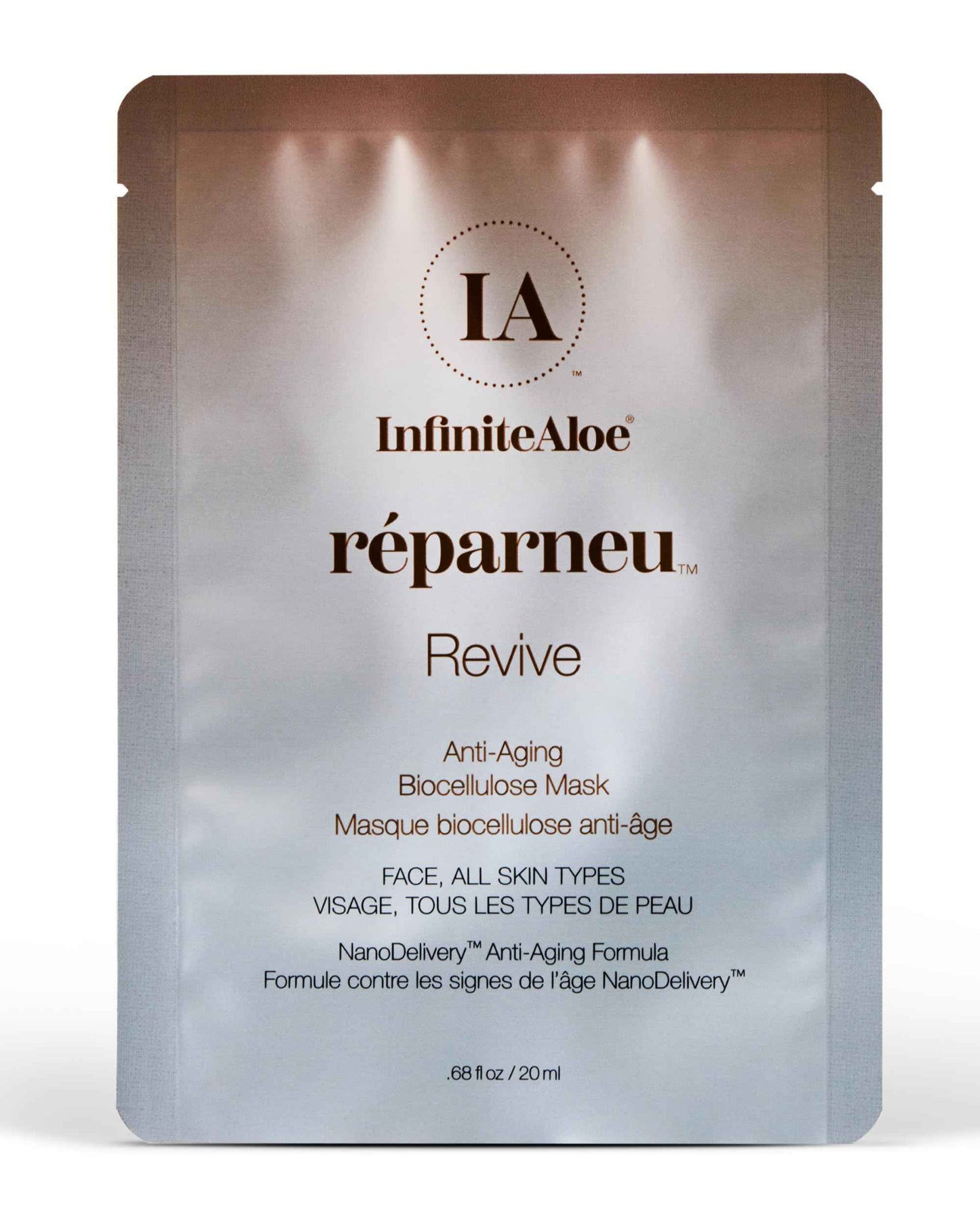 InfiniteAloe Biocellulose Fiber Face Mask, réparneu Revive Anti Aging Face Mask