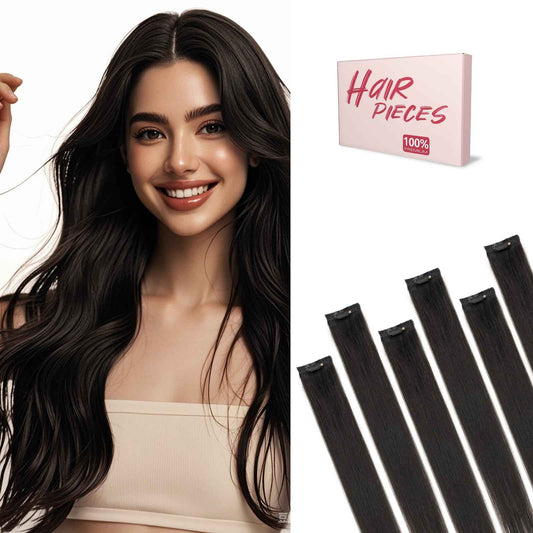 TESSHAIR 6PCS Clip in Hair Extensions Real Human Hair, Short Hairpieces for Women Single Clip Ins to add Highlights & Volume, No Tangle & Smooth,12 Inch 33g #1B Natural Black