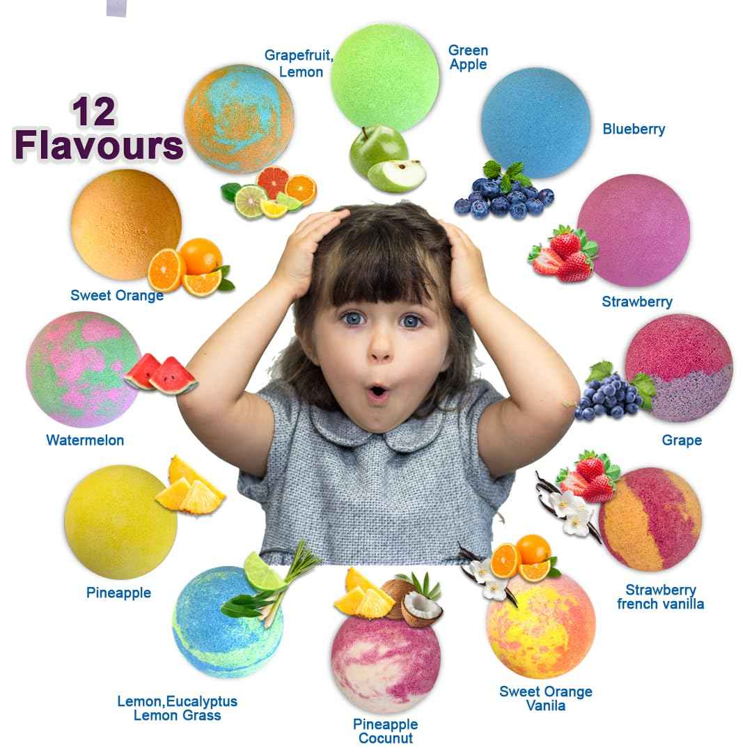 Bath Bombs for Kids with Surprise Inside, 12 Bubble Bath Fizzies with Jungle Animal Toys. Moisturizing, Gentle & Kids Safe, Rainbow Spa Bath Fizz, Stocking Stuffers Christmas Gifts for Boys, Girls