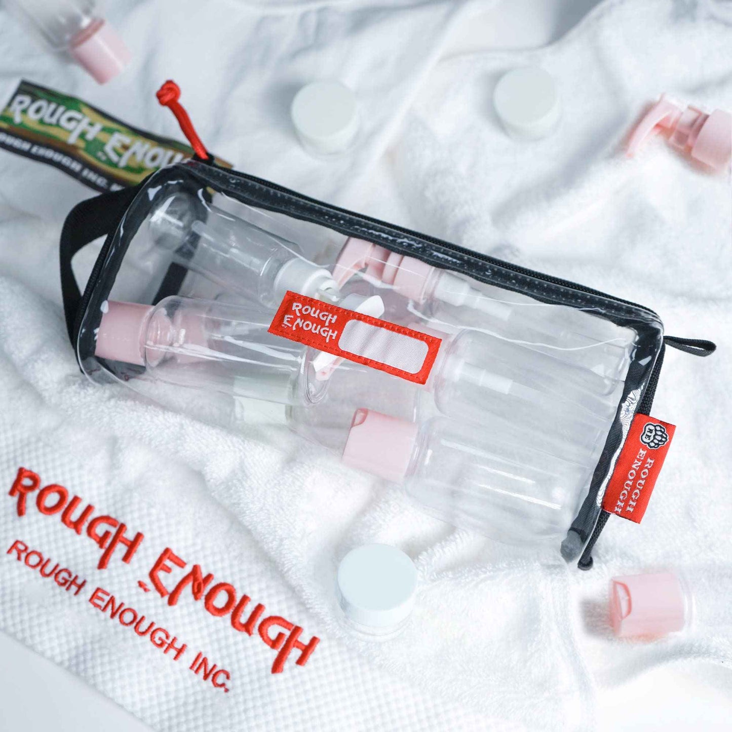 Rough Enough TSA Approved Clear Toiletry Bag for Women Travel Leakproof Makeup Organizer Cosmetic Case with handle