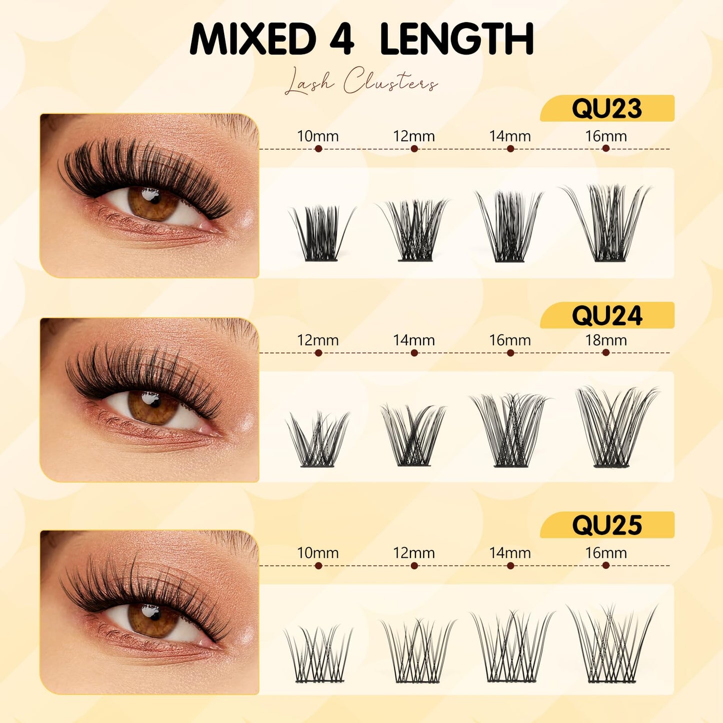 QUEWEL Lash Clusters Kit Multi-type Mixed Eyelash Clusters 144Pcs with Lash Bond and Seal, Cluster Lashes Tweezers, DIY Lash Extensions Kit can Create Kinds of Effects for personal(Style-B-PL2)