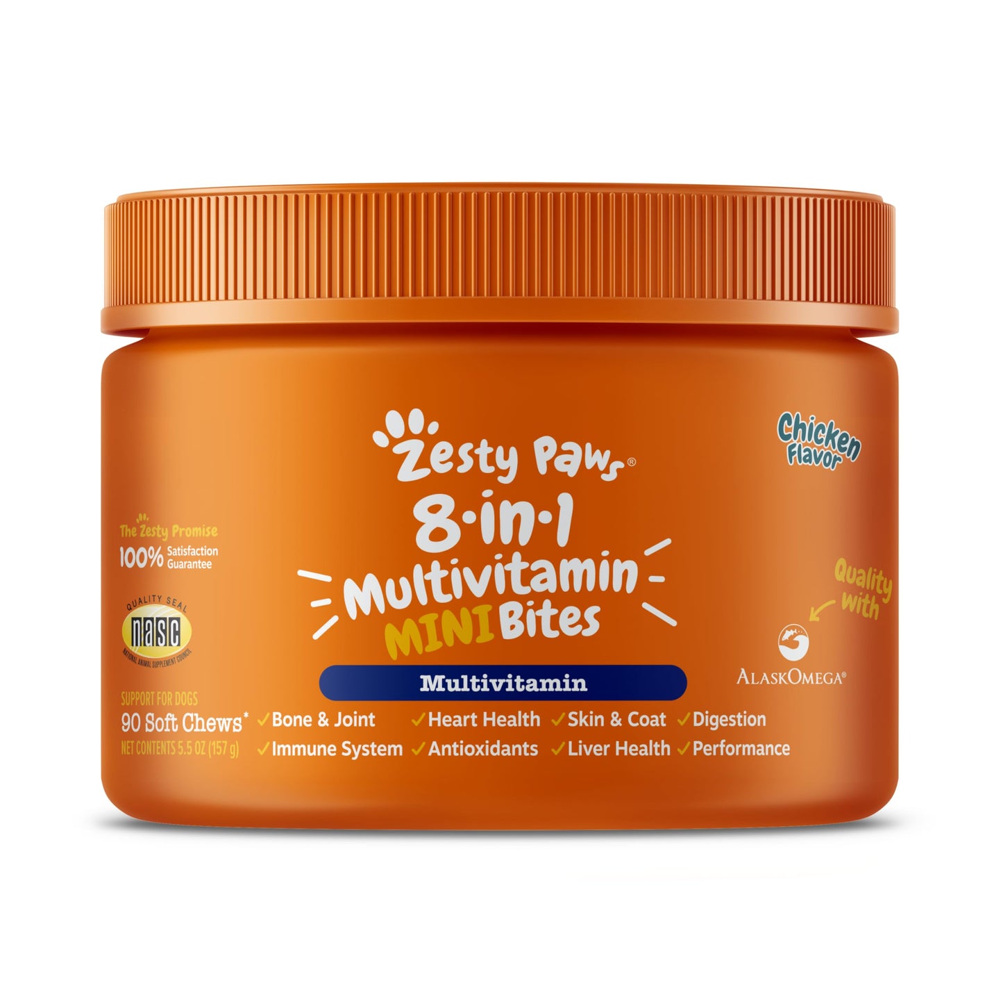 Zesty Paws Multivitamin Treats for Dogs - Glucosamine Chondroitin for Joint Support + Digestive Enzymes & Probiotics - Grain Free Dog Vitamin for Skin & Coat + Immune Health - Chicken - Mini - 90ct