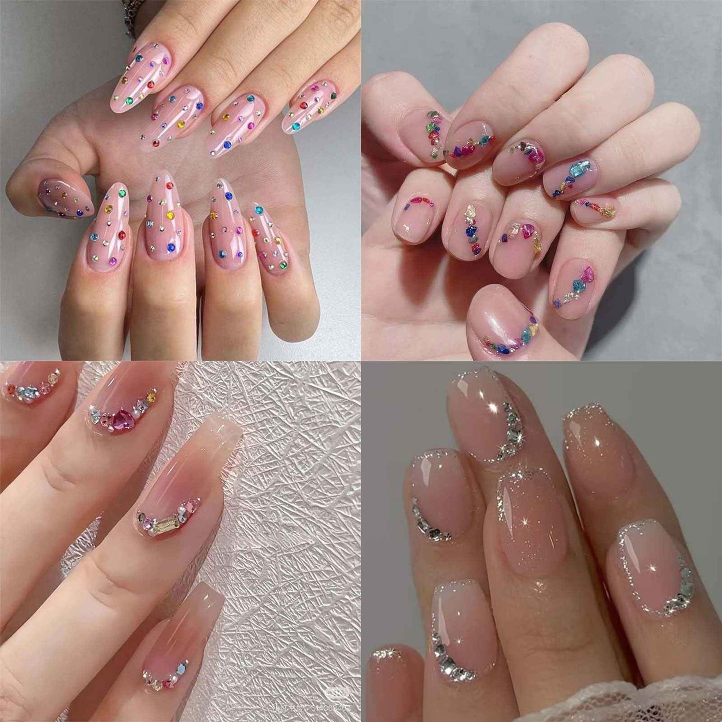 ONPRESS 4Boxes/48Gird 4000Pcs Colorful Rhinestones Nail Art Charms 3D Flatback Rhinestones for Nails Art Design Heart Star Flower Nail Diamonds Kawaii Nail Crafts Acrylic Diamonds for Women Manicure