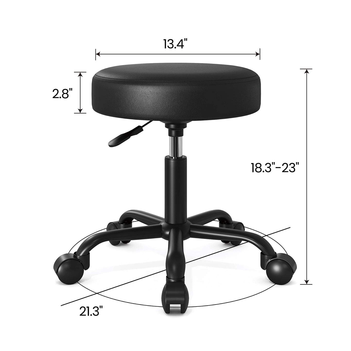 SHA CERLIN Rolling Stool with Wheels Swivel Shop Salon Chair Adjustable Drafting Massage Medical Tattoo Spa with PU Leather Cushioned, Black