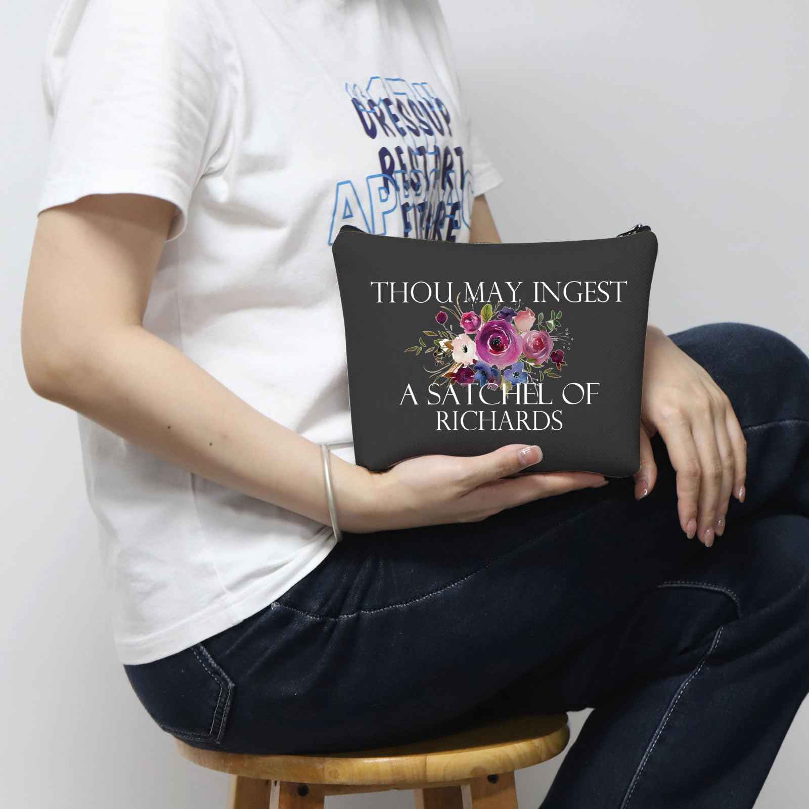 MNIGIU Funny Sarcastic Gift Thou May Ingest a Satchel of Richards Makeup Zipper Pouch Bag for Friends Adult Saying Joke (THOU Black Bag)