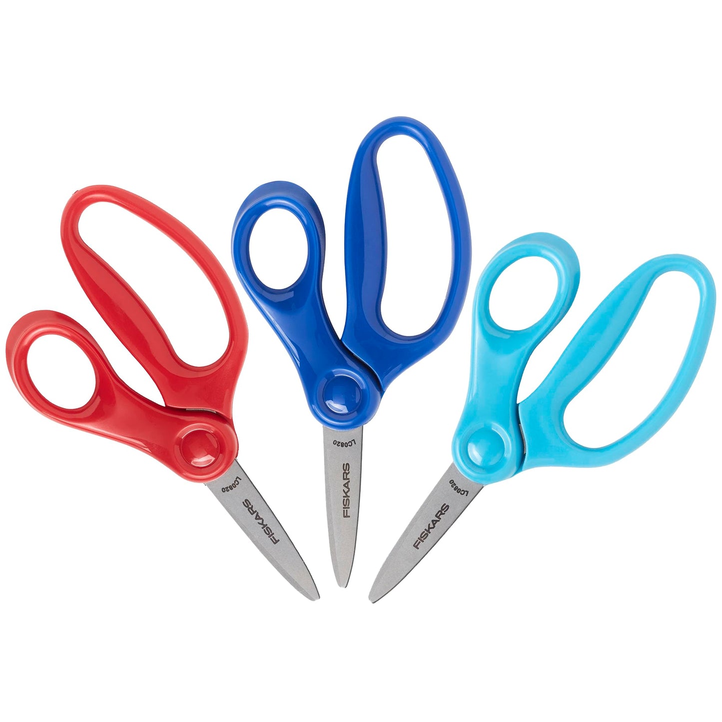 Fiskars 5" Pointed-Tip Scissors for Kids 4-7 (3-Pack) - Scissors for School or Crafting - Back to School Supplies - Red, Blue, Turquoise