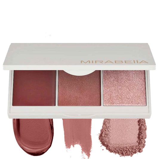 MIRABELLA - Spellbound Pro Face Trio Powder and Cream Blush Palette with Powder Highlighter & Cream Blush, Lightweight Buildable 3-in-1 Highlighters Makeup for a Sculpted Look, All Skin Types
