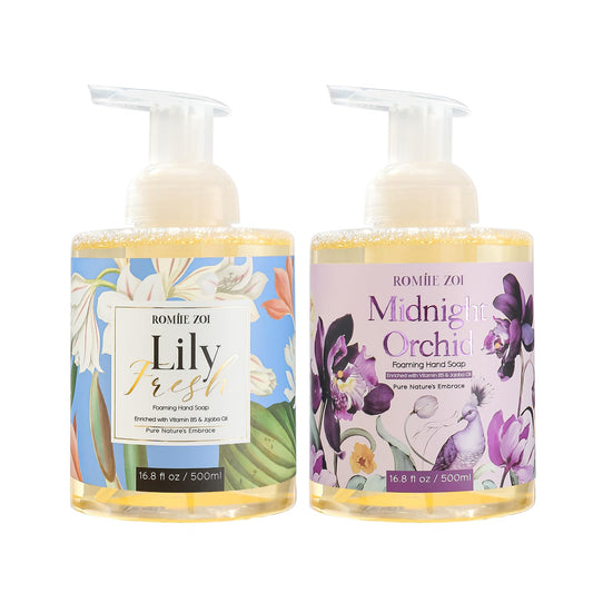 ROMIIE ZOI Foaming Hand Soap with Gift Box - 500ml/ 16.8oz- Variety Pack of 2（Lily Fresh,Midnight Orchid）