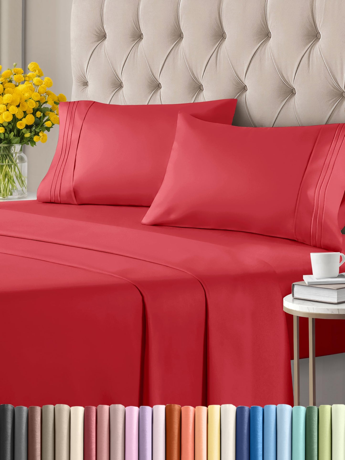 Twin 4 Piece Sheet Set - Breathable & Cooling Bed Sheets - Hotel Luxury Bed Sheets for Women, Men, Kids & Teens - Comfy Bedding w/ Deep Pockets & Easy Fit - Soft & Wrinkle Free - Twin Red Sheets