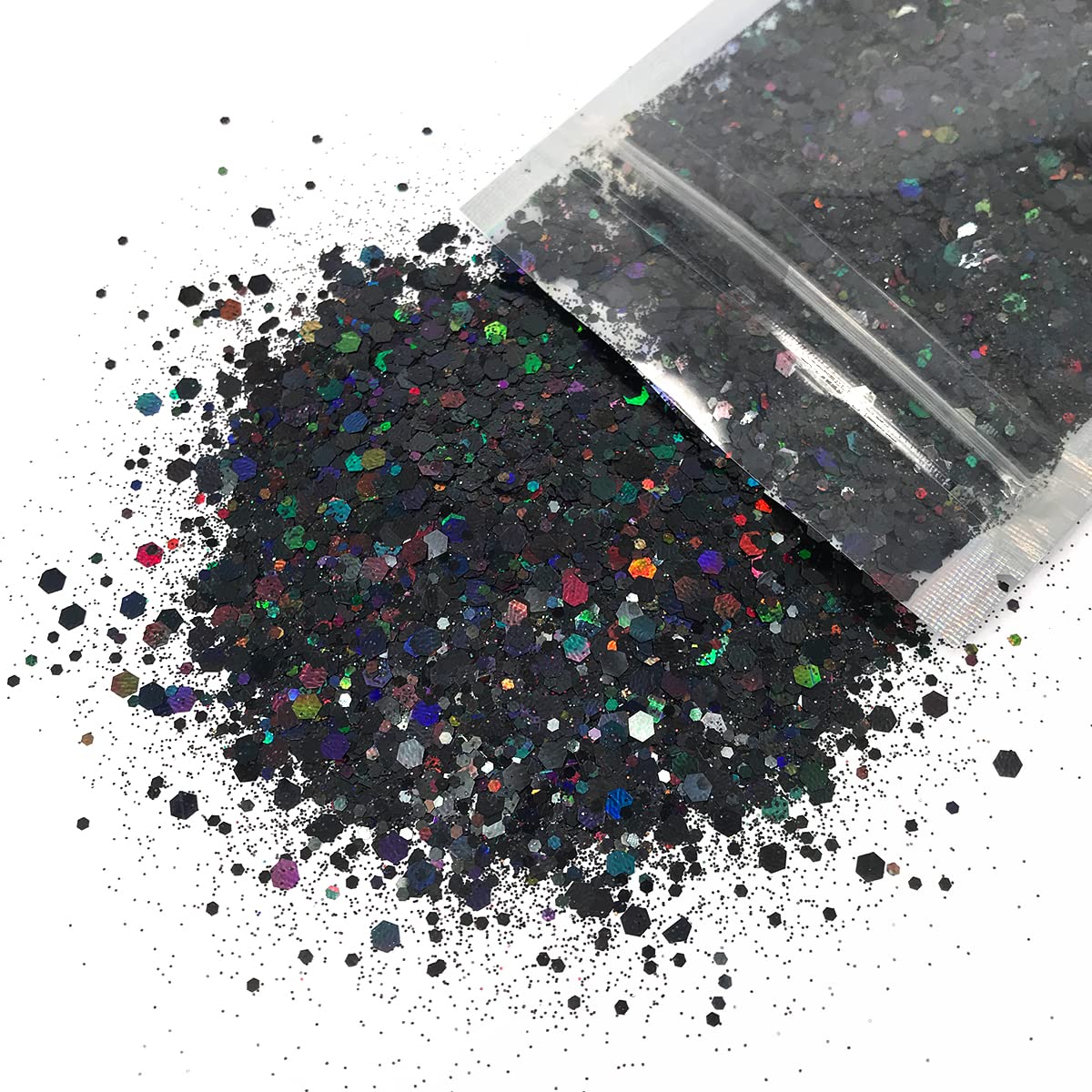 Black Glitter - 15G Chunky Face Glitter, Hair Glitter, Eye Glitter and Body Glitter. Rave Glitter, Festival Accessories, Cosmetic Glitter Makeup. Loose Glitter Set