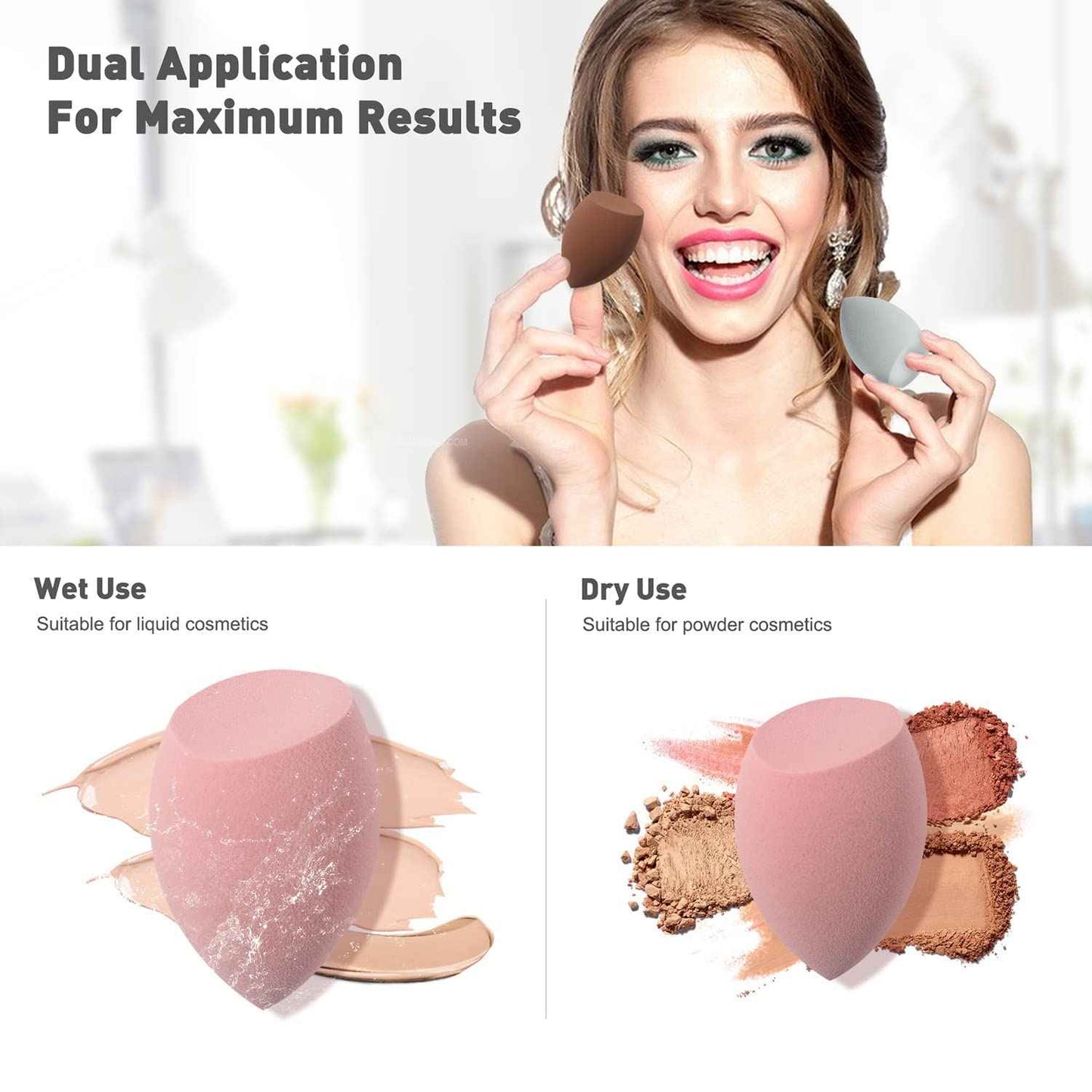 BEZOX Makeup Blender with Holder, Non-Latex Beauty Sponge with Case of Premium Silicone for Blending Liquid Foundations Cosmetics, Travel Sponge Holders, Soft and Skin-Friendly - Pink