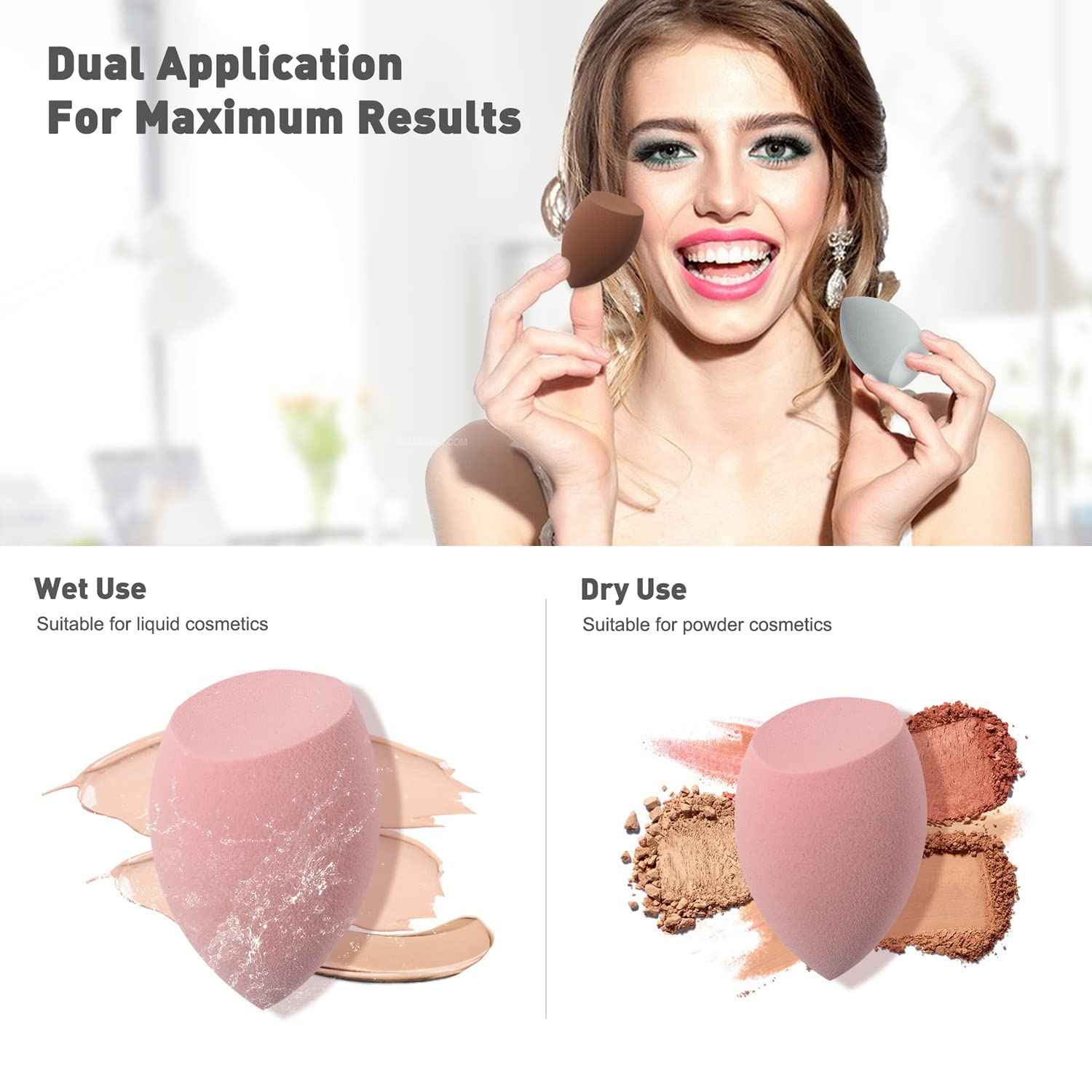 BEZOX Makeup Blender with Holder, Non-Latex Beauty Sponge with Case of Premium Silicone for Blending Liquid Foundations Cosmetics, Travel Sponge Holders, Soft and Skin-Friendly - Pink