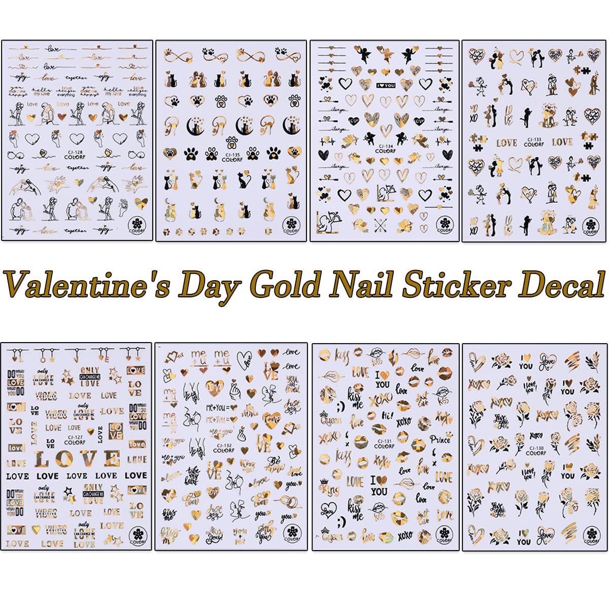 8 Sheets Valentines Day Nail Stickers Self-Adhesive Metallic Valentines Nail Art Decals Rose Love Angel Heart Sexy Lips Nail Stickers Design Valentines Supplies Nail Decorations for Women Girls