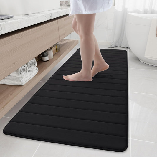 Buganda Memory Foam Bath Mat Rug, 70" x 24", Ultra Soft and Non-Slip Bathroom Rugs, Water Absorbent and Machine Washable Bath Rug Runner for Bathroom, Shower, and Tub, Black