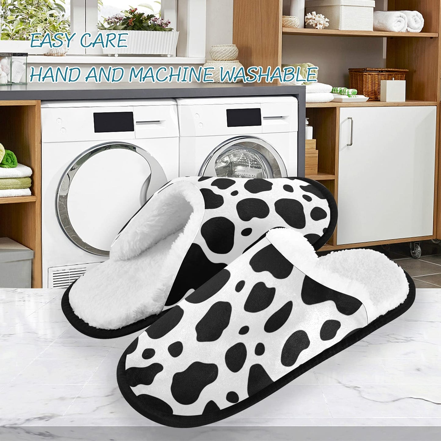 Umidedor Cow Print Slippers For Women Girls, Soft Memory Foam Non-Slip Indoor House Slippers Home Shoes For Bedroom Hotel Travel Spa