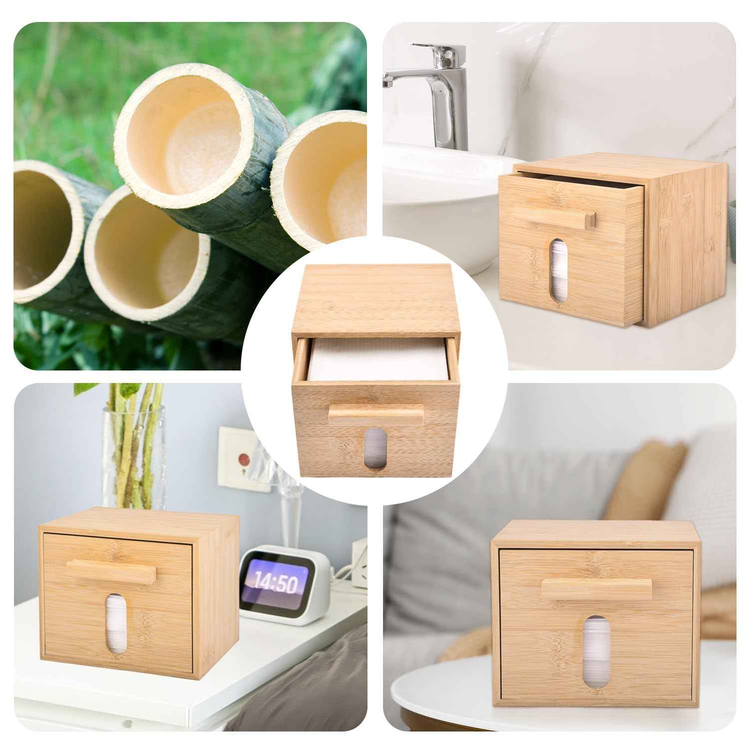 Catekro Bamboo Desk Organizer for Face Towel, Disposable Face Towel Storaged with Luxe Bamboo Box, Bamboo Box Multifunctional Bamboo Storage Box for Facial Towels