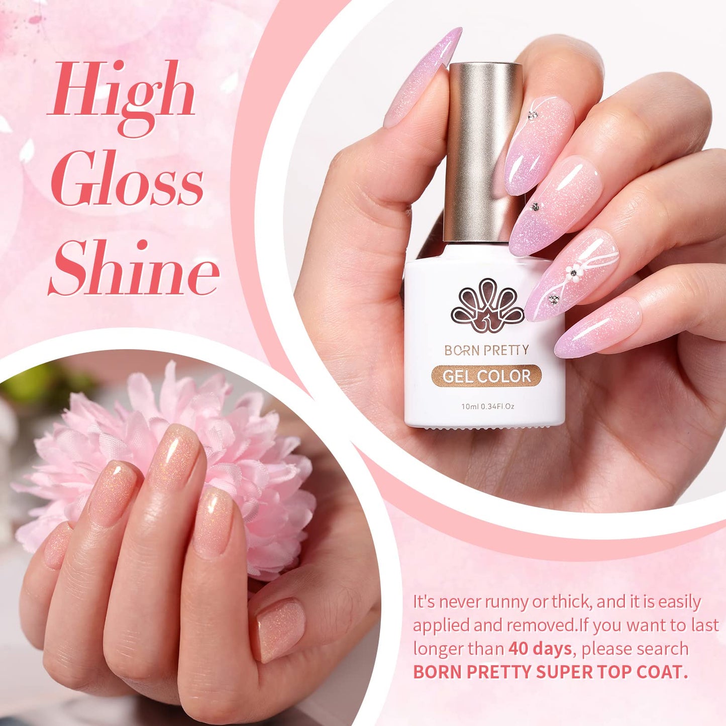 Born Pretty Jelly Nude Pink Gel Nail Polish Glitter Gel Polish Milky Sheer Shimmer Iridescent Holographic Gel Nail Polish Crystal Transparent Translucent Natural Gel Polish