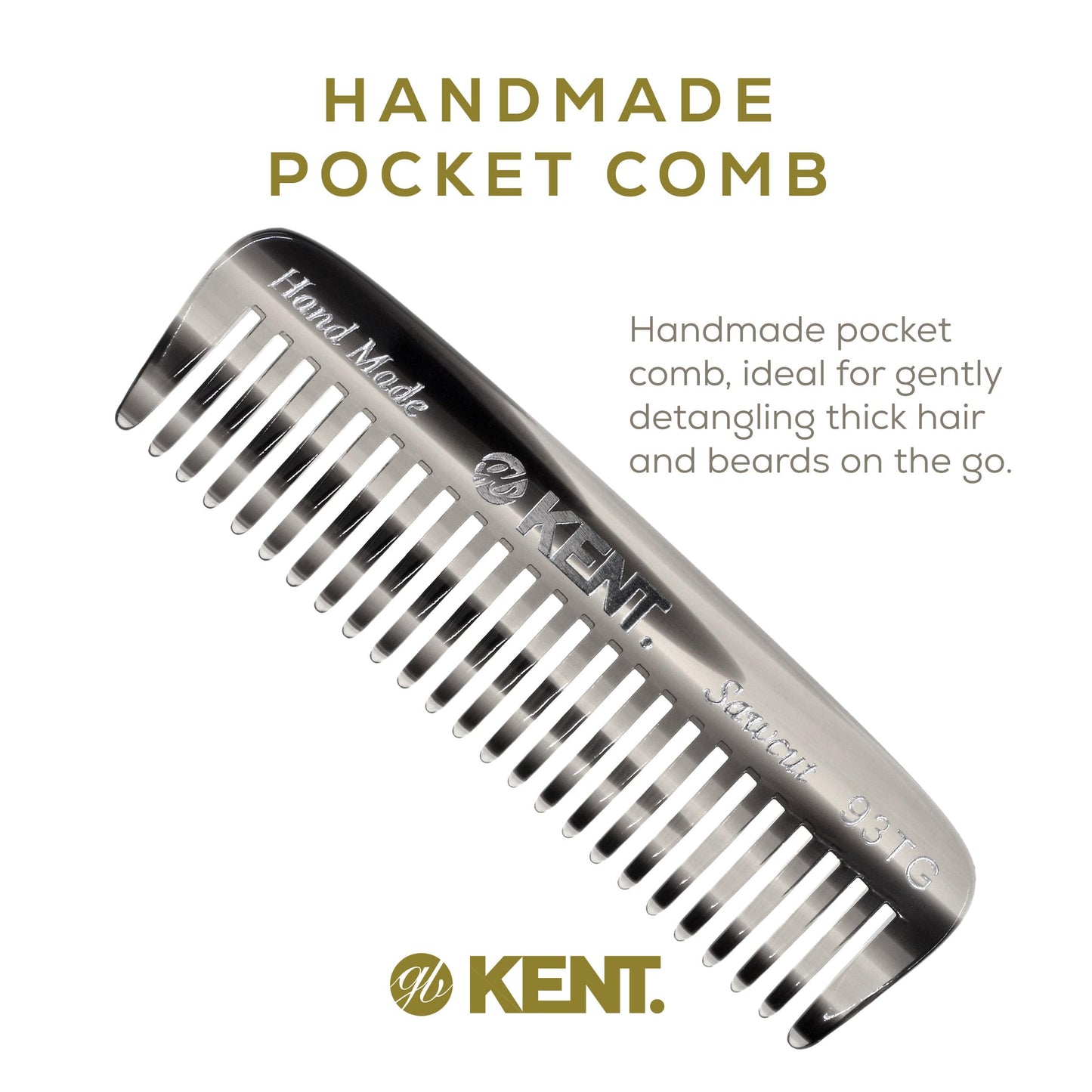 Kent 93T Mini Beard Comb for Men - Wide Tooth Men's Comb, Mustache Comb and Beard Combs ideal for Facial Hair, Small Pocket Sized Travel Comb, Mini Comb Detangle Comb for Beard Detangling Comb