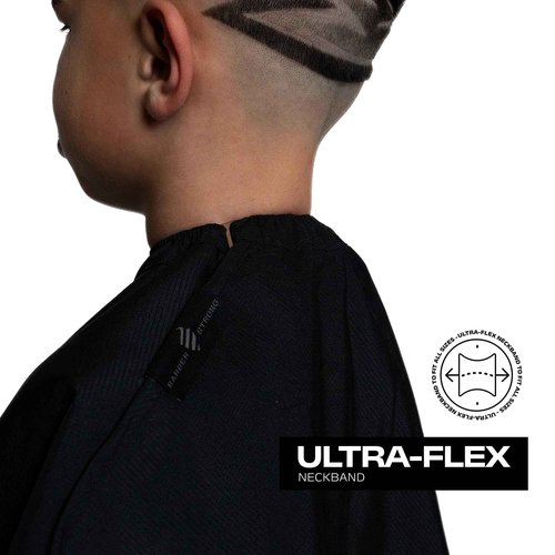 Barber Strong The Junior Hands-Free Barber Cape for Kids, Hair Repelling and Static-Reducing Material, Flexible Elastic Neckband, Water Resistant Fabric, Oversized for Complete Coverage - Black