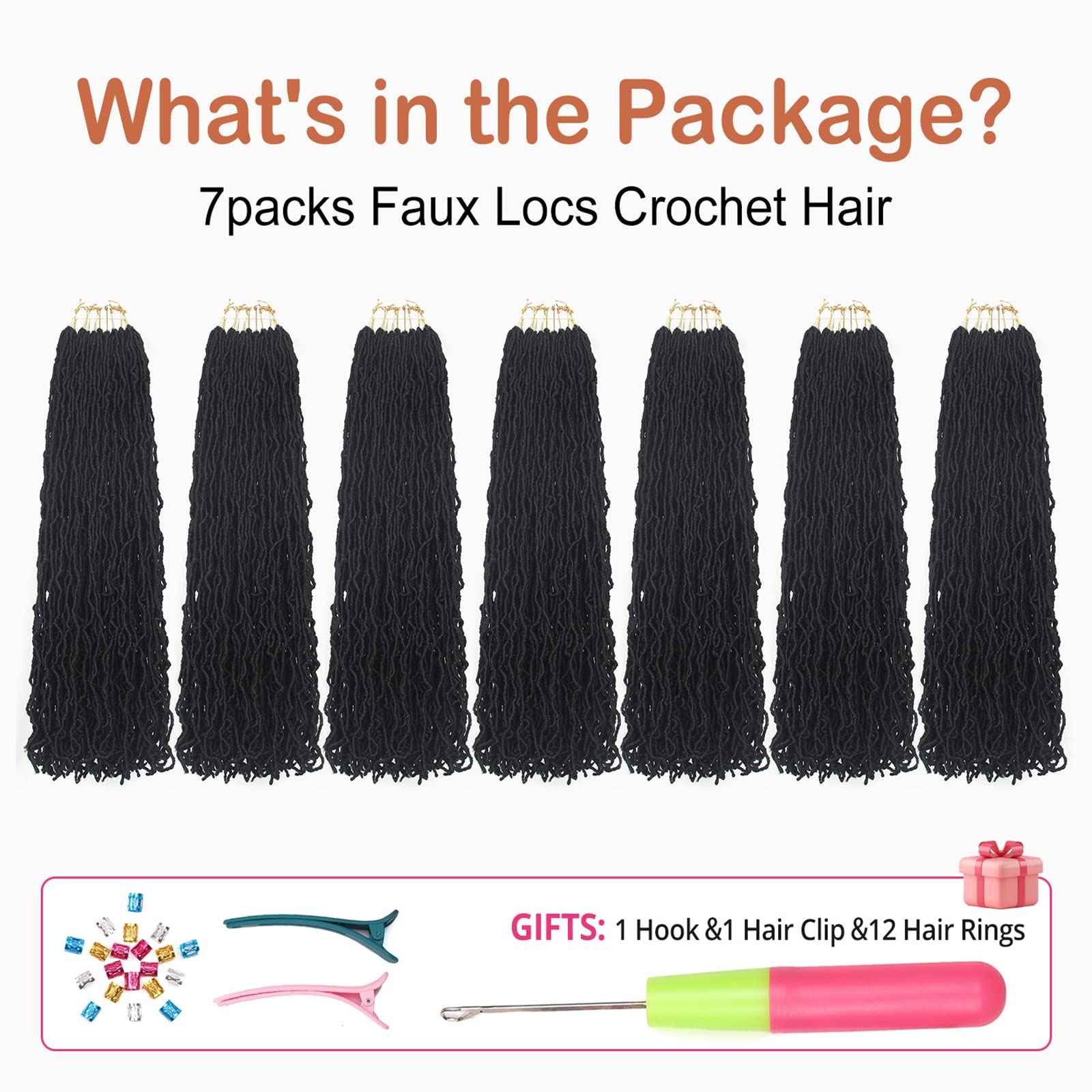 7 packs faux locs crochet hair 32 inch soft locs pre looped goddess locs crochet braids hair extensions butterfly locs braiding hair for black women (32 Inch (Packs of 7), 1B#)