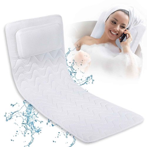 Full Body Bath Pillow (Neck, Back & Body Support), Full Body Bathtub Pillow, Women's Bathtub Pillow Woman Bathtub Accessory,White