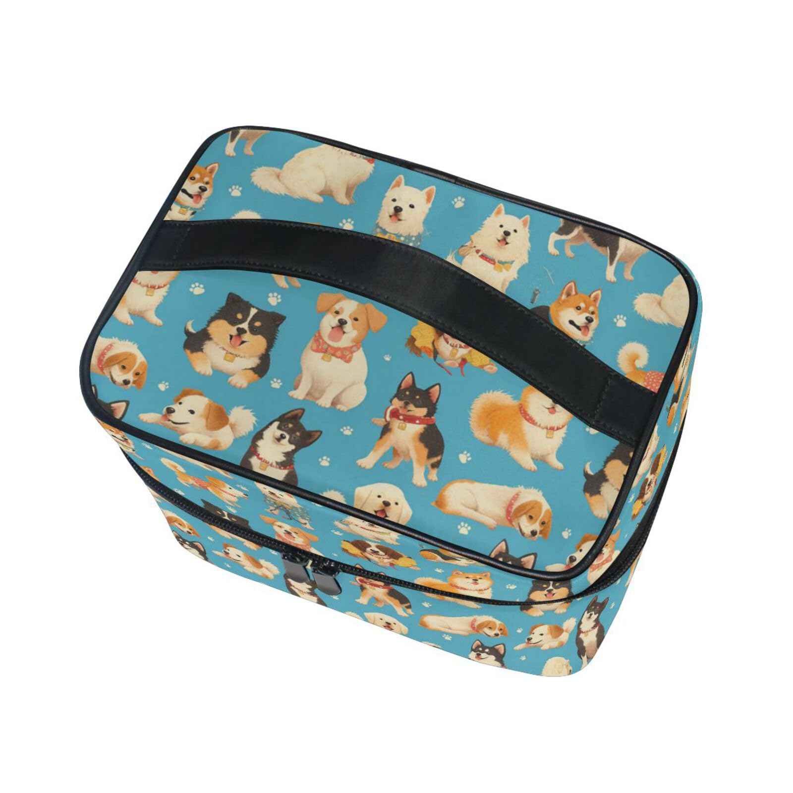 Cute Dog Puppy Makeup Bag Cosmetic Bag for Women Girls Cartoon Animal Paw Portable makeup pouch Box Large Capacity Travel Toiletry Brush Bag Zip Storage Bag Accessories Organizer