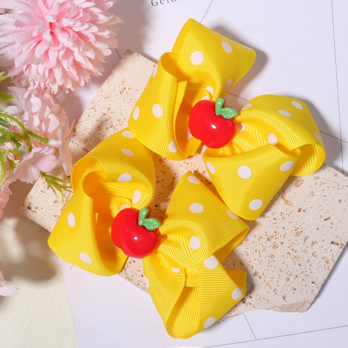 Back to School Hair Clips Fruit Hair Clip Cute Hair Bows Yellow Bow for Girls Hairpin for Toddler Pigtail Hair Barrettes Hairpins for Women Kids First Day of School Hair Accessories for Teacher 2PCS