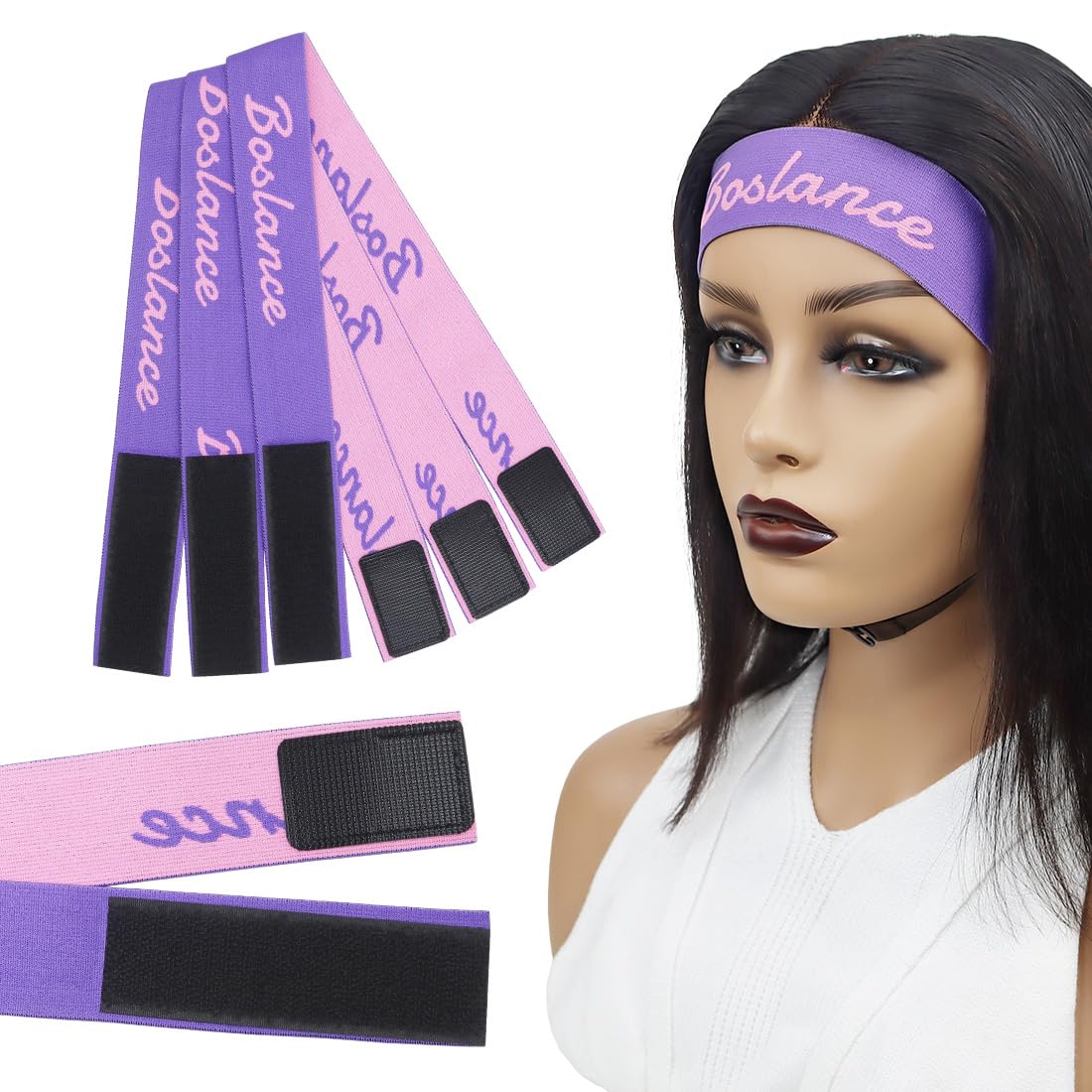 Boslance Lace Wig Glue for Lace Front Wigs，2 Pcs HD Wig Cap Stocking Caps Invisible Hd Wig Cap Sheer Stocking Caps for Wigs，2 Pcs Elastic Bands for Wigs Features Velcro Strap to Lays Down Edges