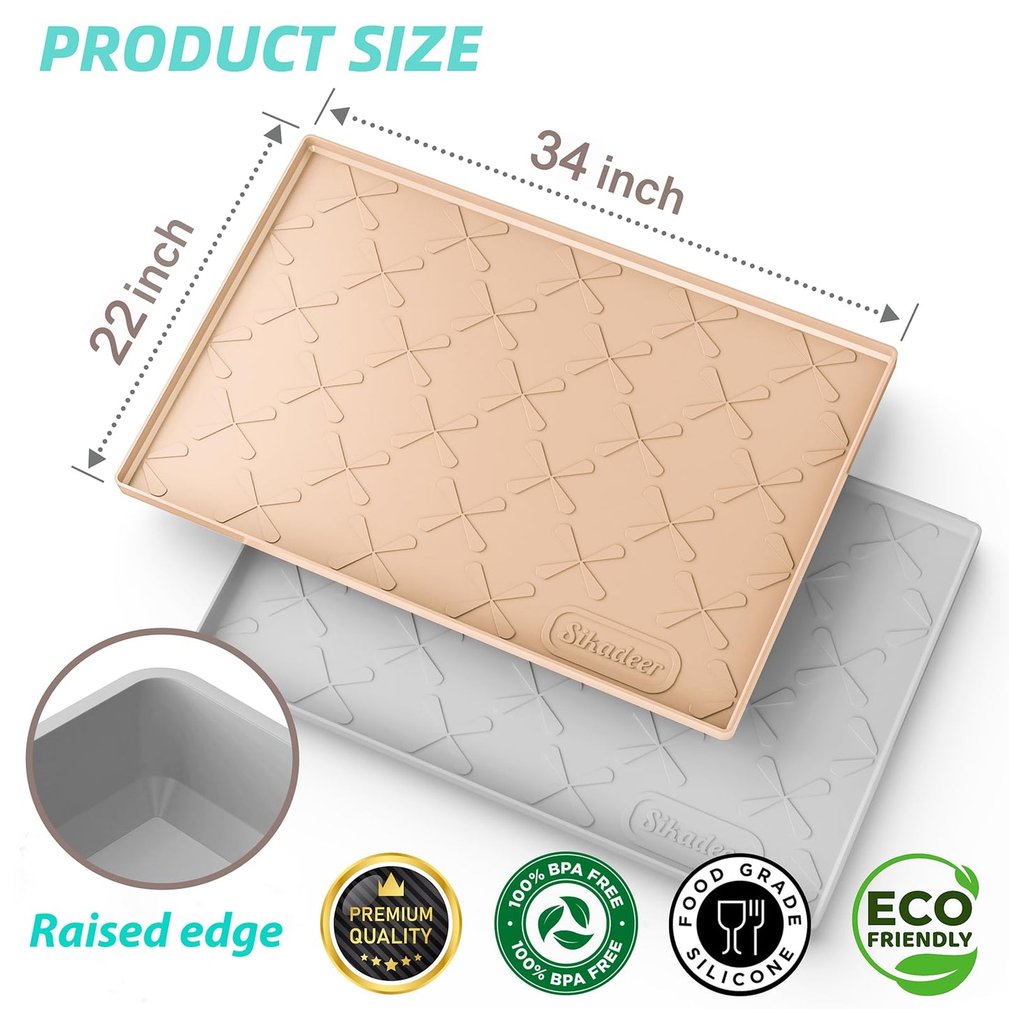 SIKADEER Under Sink Mat for Kitchen Waterproof, 34" x 22" Silicone Under Sink Liner, Up to 3.3 Gallons Liquid, Kitchen Bathroom Cabinet Mat-Fits 36inch Standard Cabinet Under Sink Drip Tray