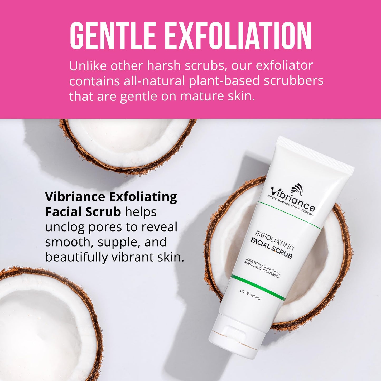 Vibriance Ultra-Gentle Face Scrub, 4 Fl Oz - Exfoliating Face Wash - Unclogs Pores and Renews Skin - Sulfate & Paraben-Free Facial Scrub, Made with Natural Ingredients - For All Skin Types