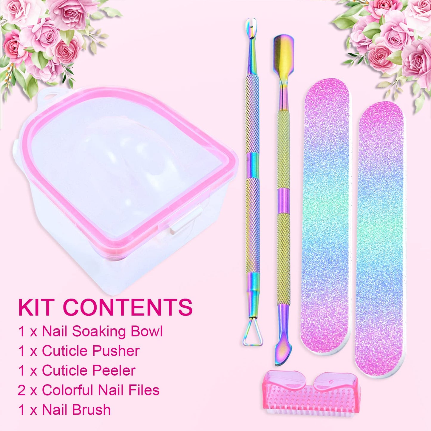 6 in 1 Nail Soaking Bowl, Professional Soak Off Gel Polish Remover Bowl Manicure Bowl for Acrylic Nails with Cuticle Peeler Cuticle Pusher Nail Files for Salon Home Nail Art (pink)