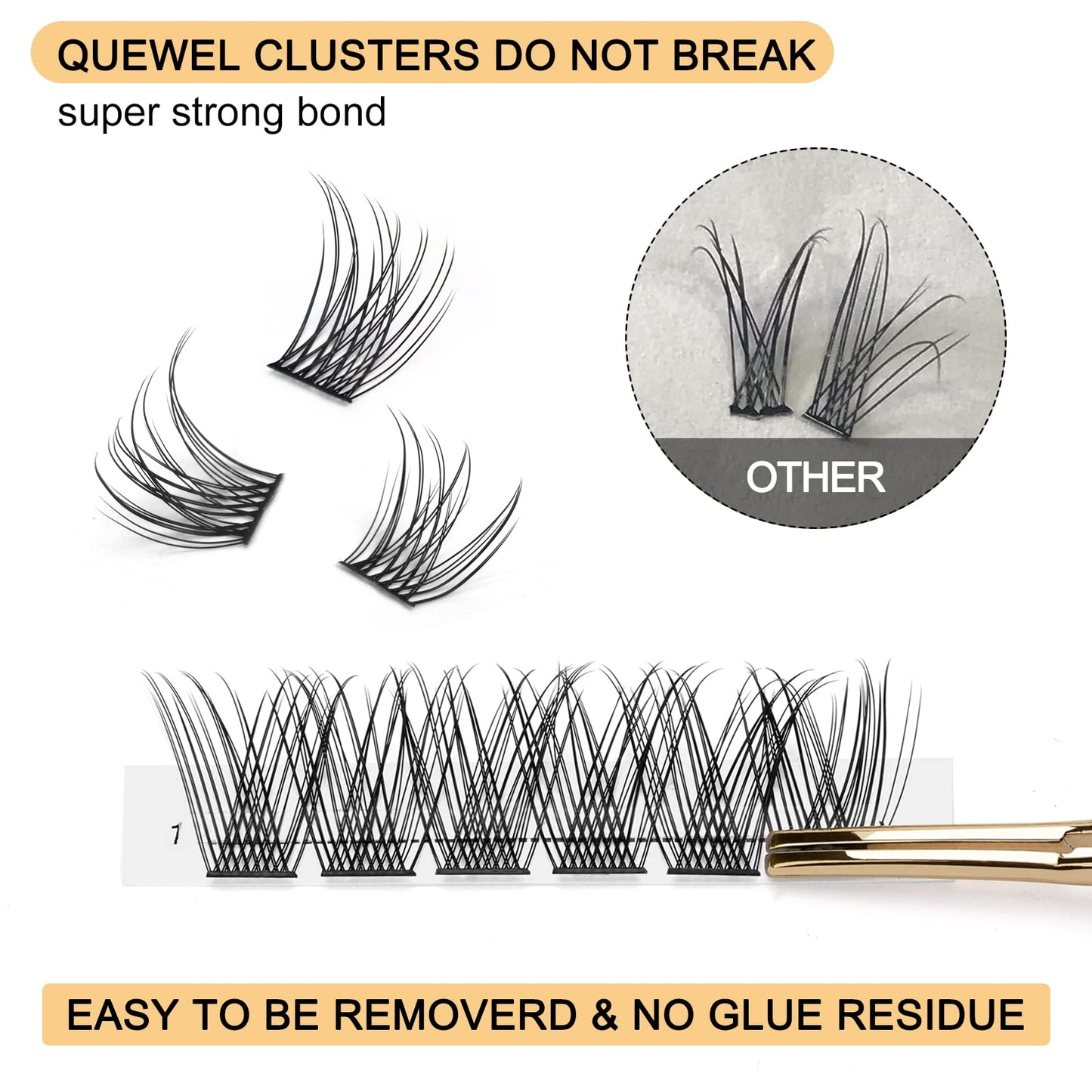 QUEWEL Cluster Lashes 72 Pcs Wide Stem Individual Lashes C/D Curl 8-16mm Length DIY Eyelash Extension False Eyelashes Natural&Mega Styles Soft for Personal Makeup Use at Home (Natural-C-18)